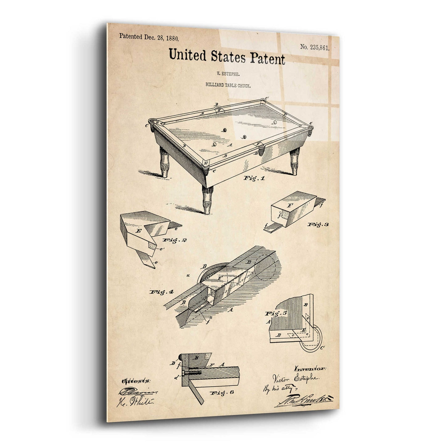 Epic Art 'Pool Table Blueprint Patent Parchment,' Acrylic Glass Wall Art,16x24