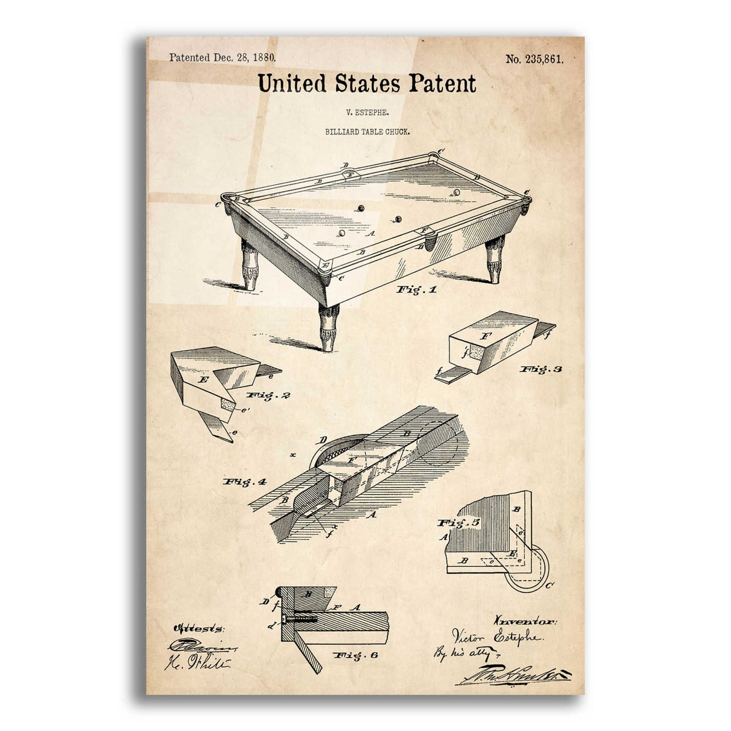 Epic Art 'Pool Table Blueprint Patent Parchment,' Acrylic Glass Wall Art,16x24