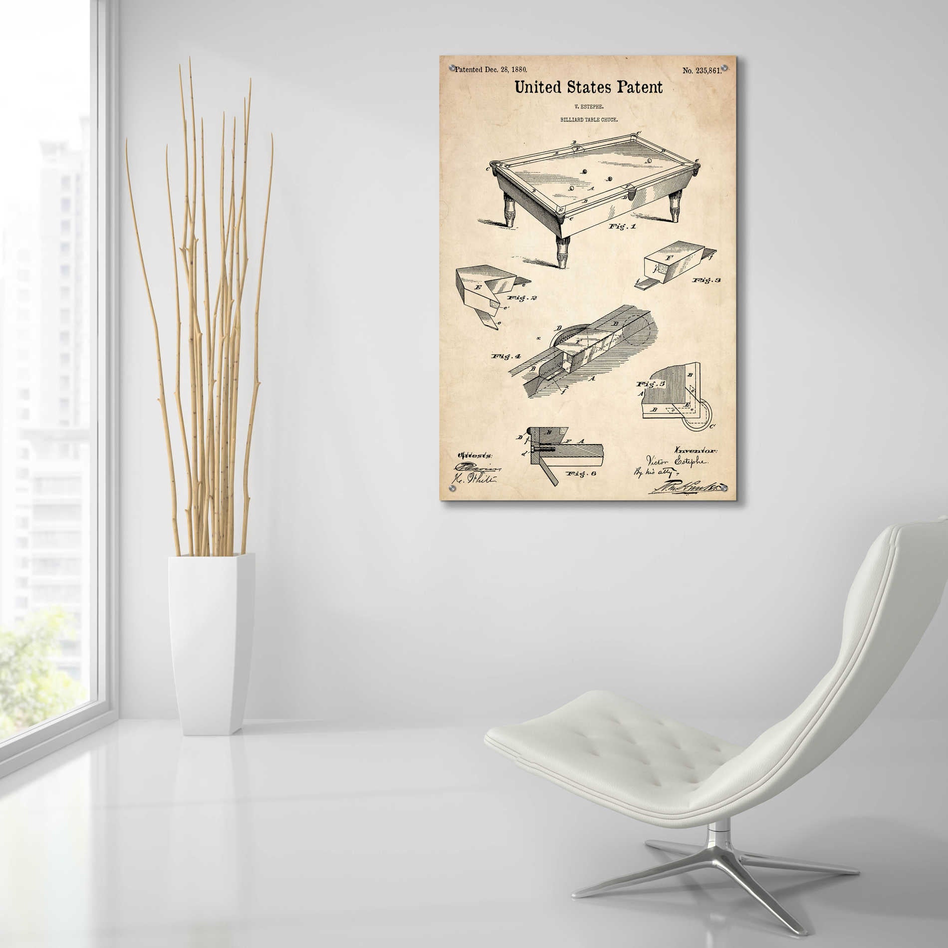 Epic Art 'Pool Table Blueprint Patent Parchment,' Acrylic Glass Wall Art,24x36