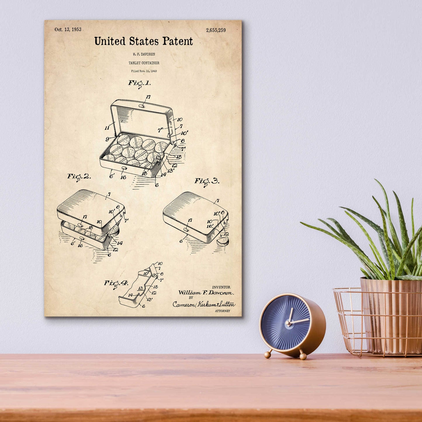 Epic Art 'Pharmacy Tablet Container Blueprint Patent Parchment,' Acrylic Glass Wall Art,12x16