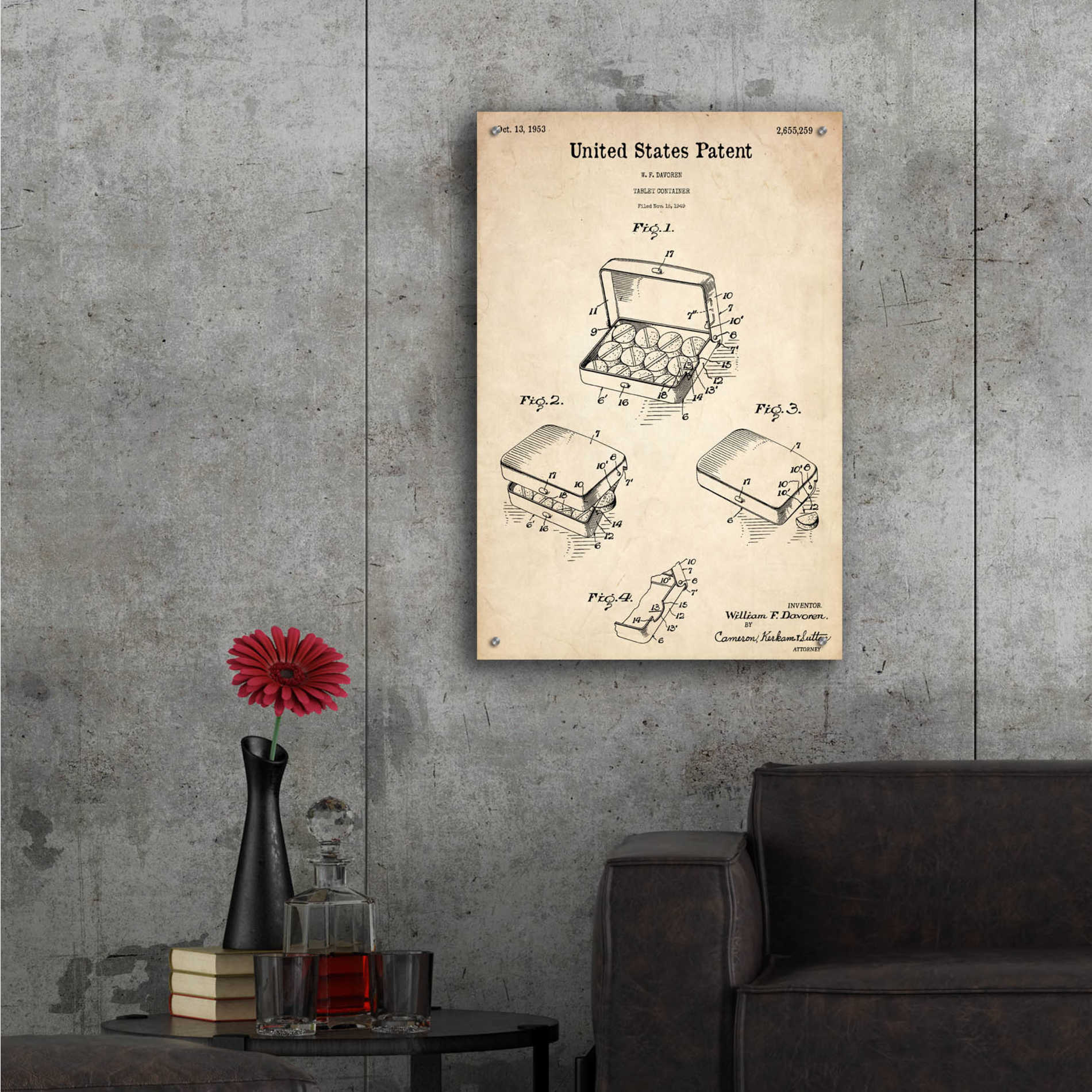 Epic Art 'Pharmacy Tablet Container Blueprint Patent Parchment,' Acrylic Glass Wall Art,24x36