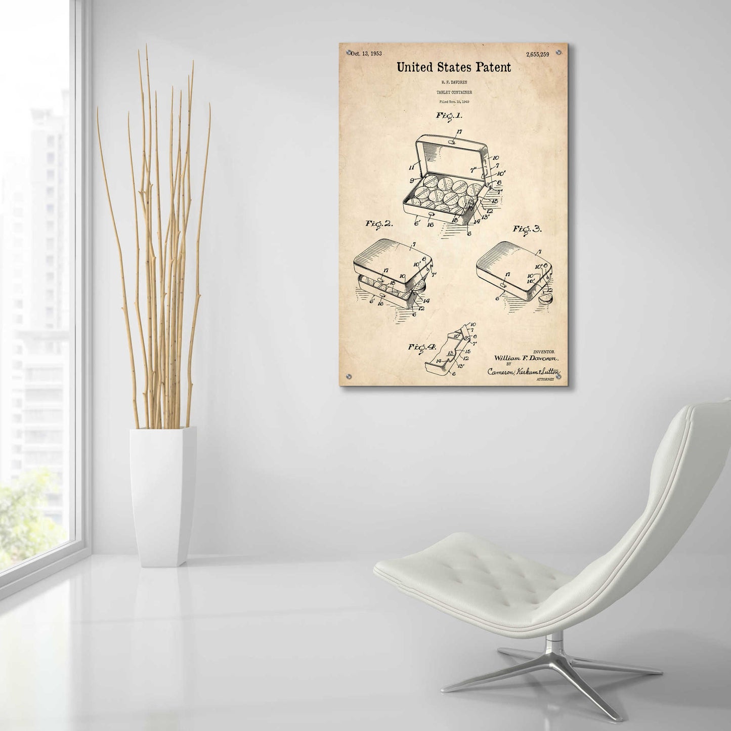 Epic Art 'Pharmacy Tablet Container Blueprint Patent Parchment,' Acrylic Glass Wall Art,24x36