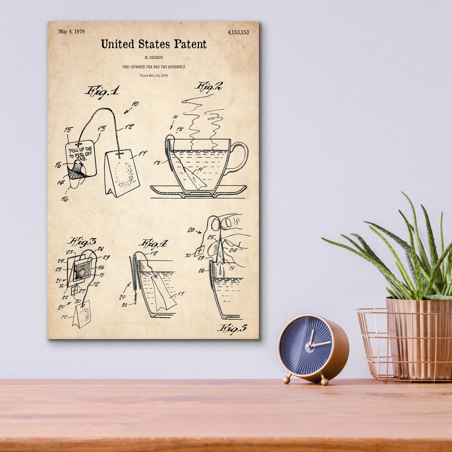 Epic Art 'Tea Bag Blueprint Patent Parchment,' Acrylic Glass Wall Art,12x16