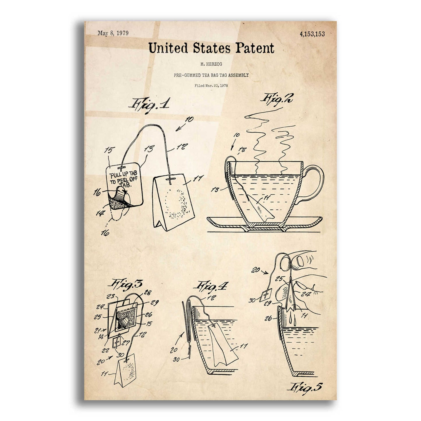 Epic Art 'Tea Bag Blueprint Patent Parchment,' Acrylic Glass Wall Art,12x16