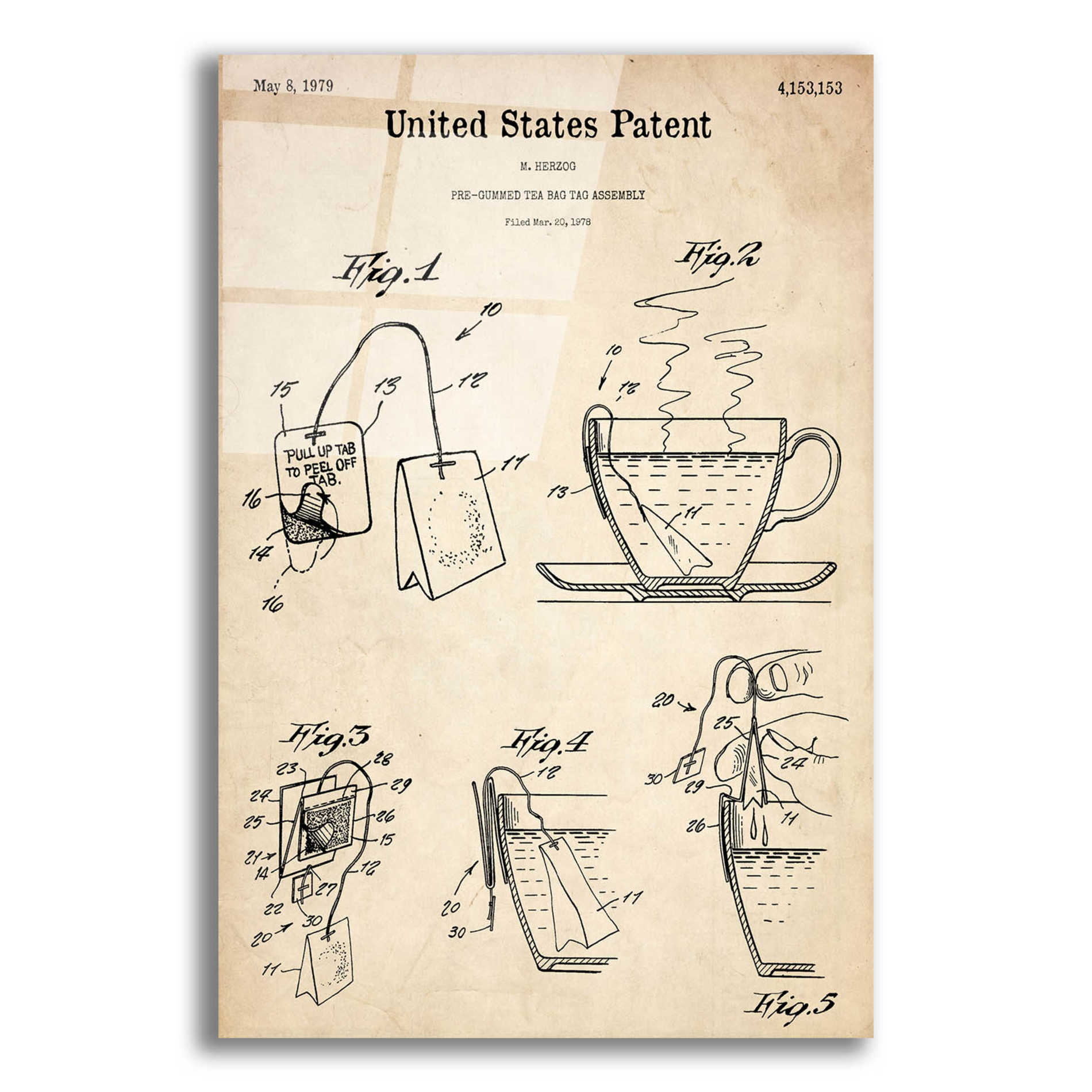 Epic Art 'Tea Bag Blueprint Patent Parchment,' Acrylic Glass Wall Art,12x16