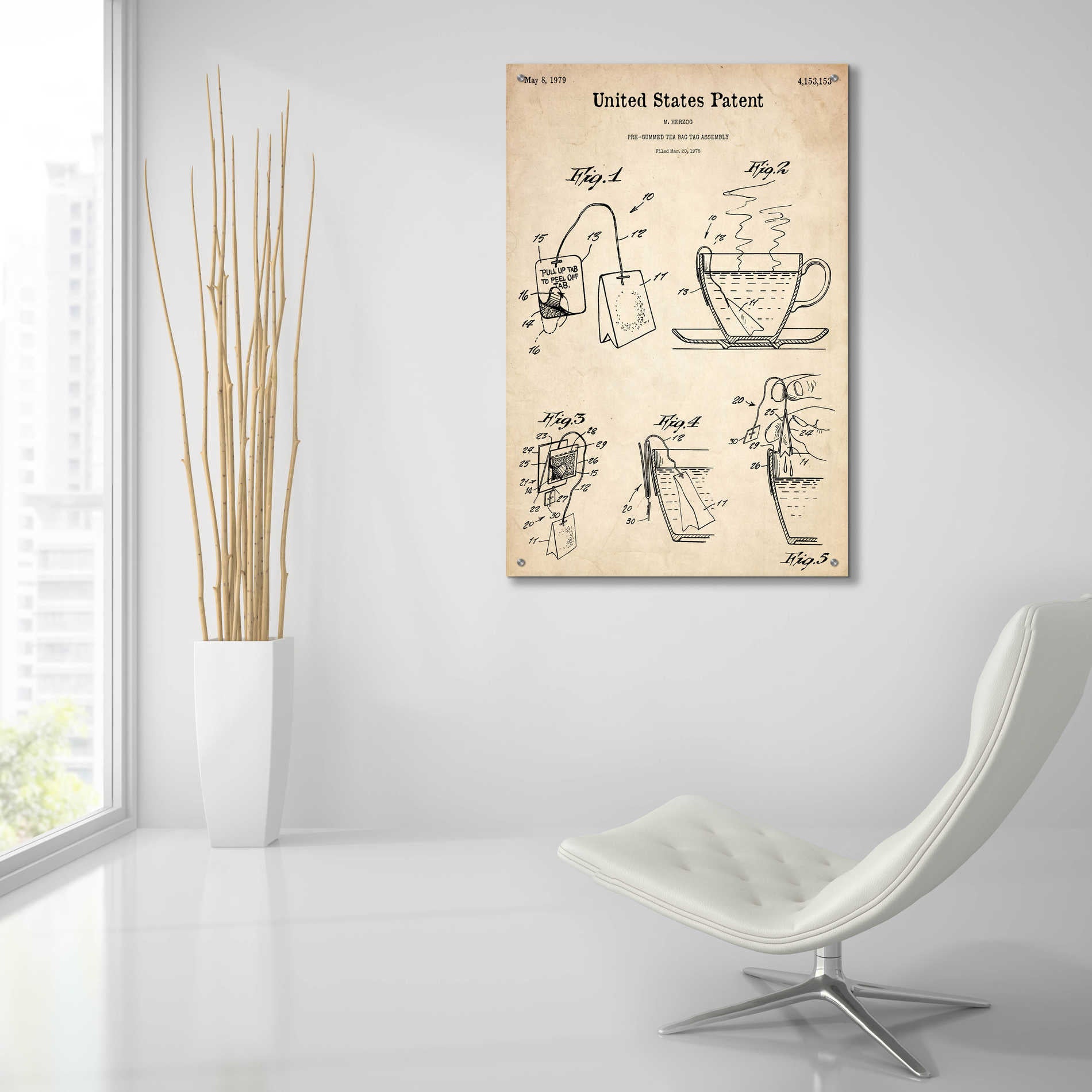 Epic Art 'Tea Bag Blueprint Patent Parchment,' Acrylic Glass Wall Art,24x36