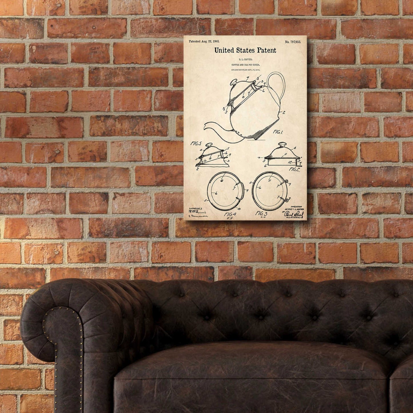 Epic Art 'Tea Pot Cover Blueprint Patent Parchment,' Acrylic Glass Wall Art,16x24