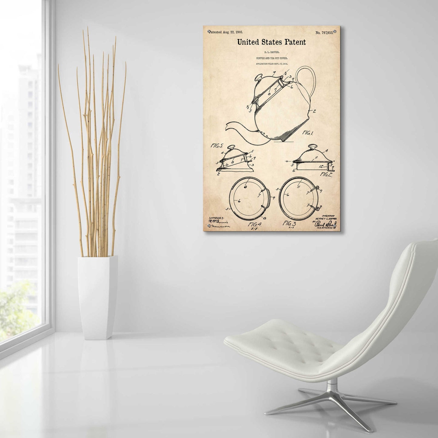 Epic Art 'Tea Pot Cover Blueprint Patent Parchment,' Acrylic Glass Wall Art,24x36