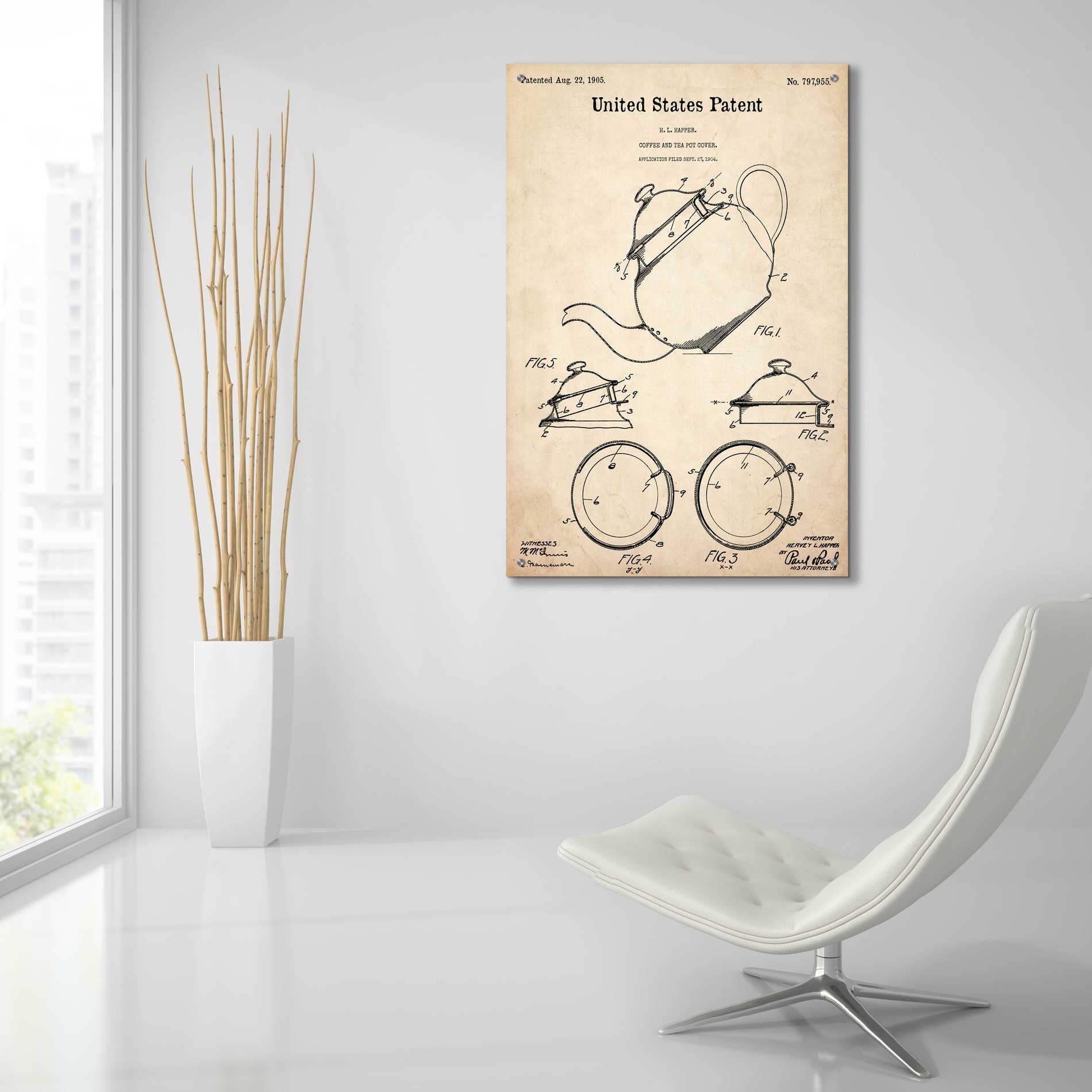 Epic Art 'Tea Pot Cover Blueprint Patent Parchment,' Acrylic Glass Wall Art,24x36