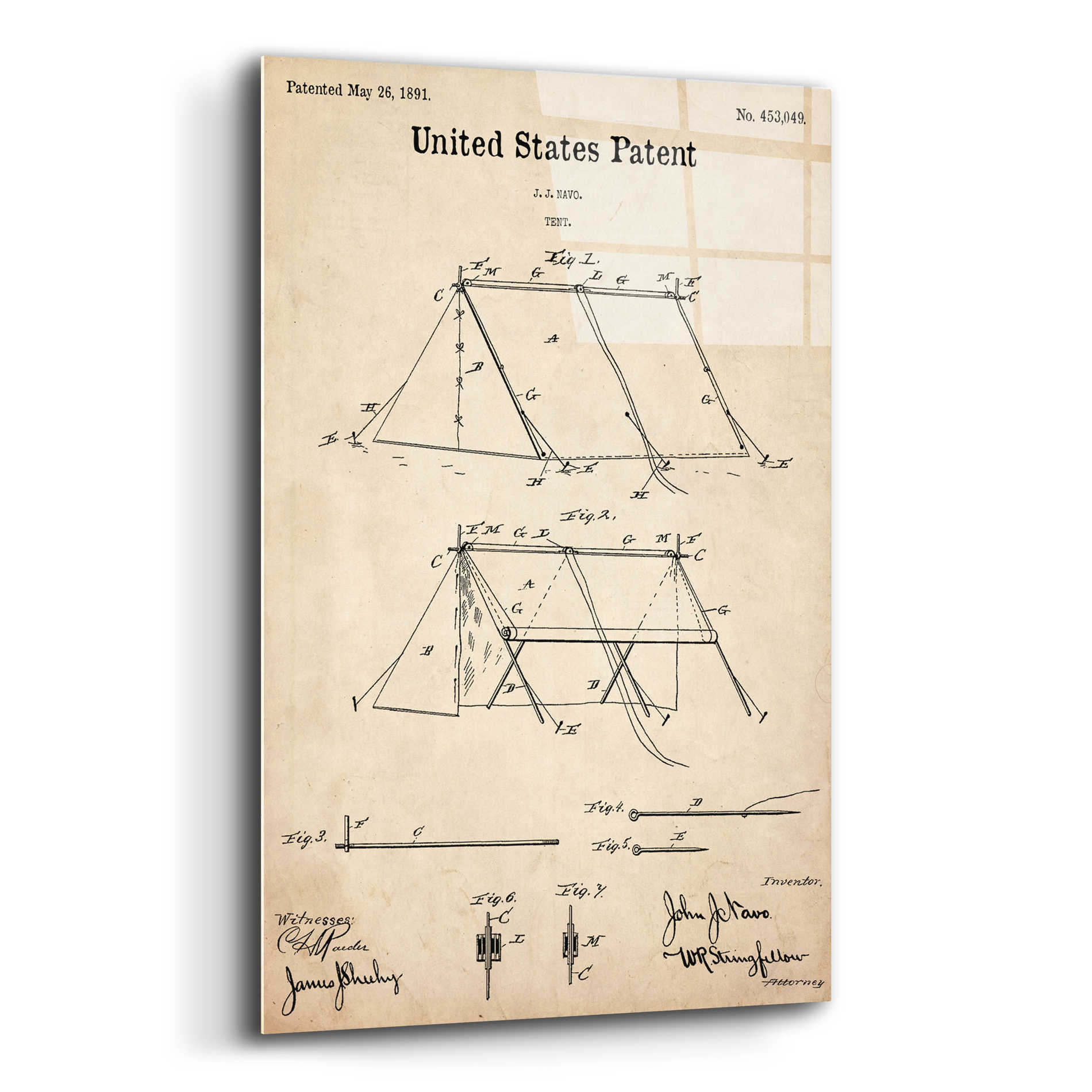 Epic Art 'Tent Blueprint Patent Parchment,' Acrylic Glass Wall Art,12x16