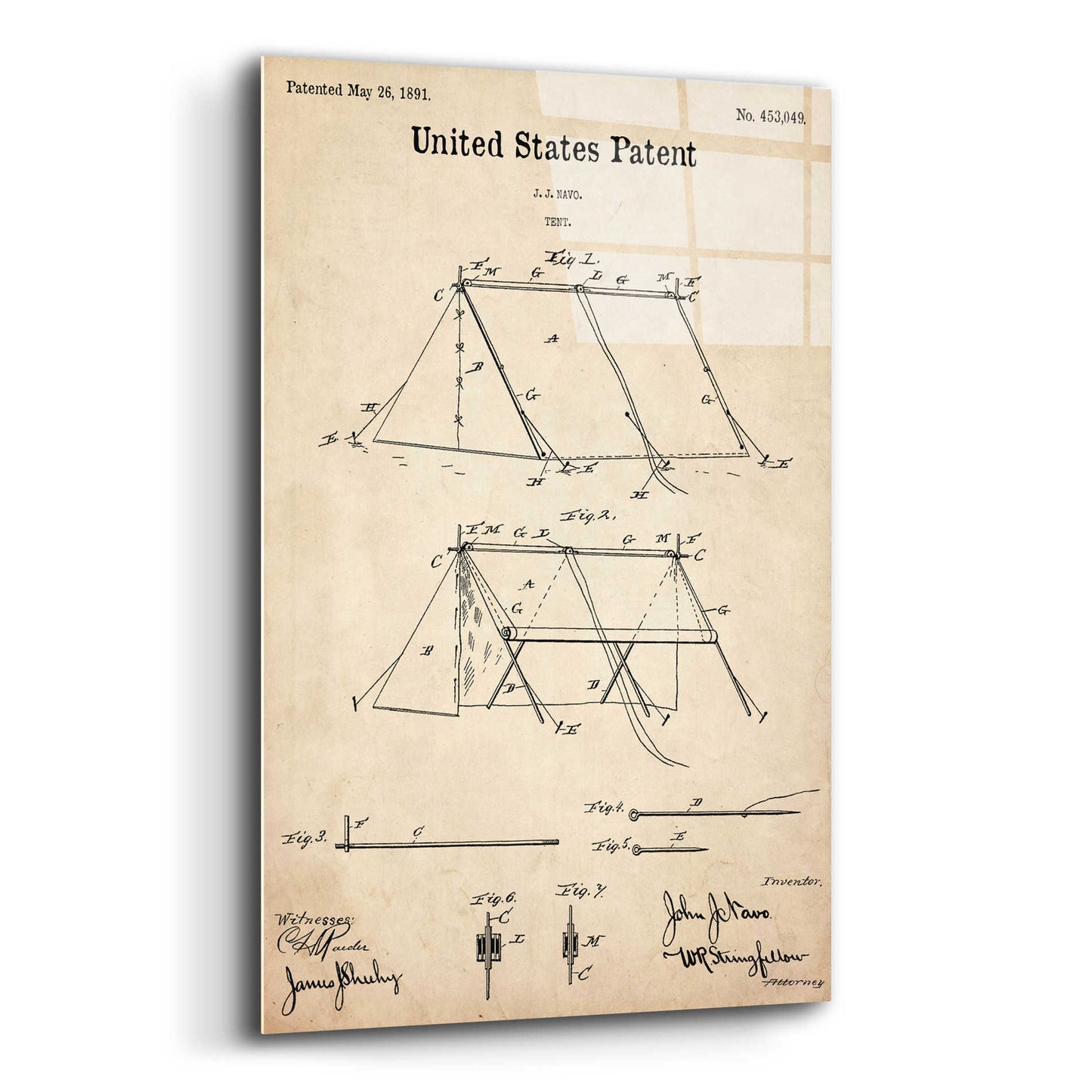 Epic Art 'Tent Blueprint Patent Parchment,' Acrylic Glass Wall Art,16x24