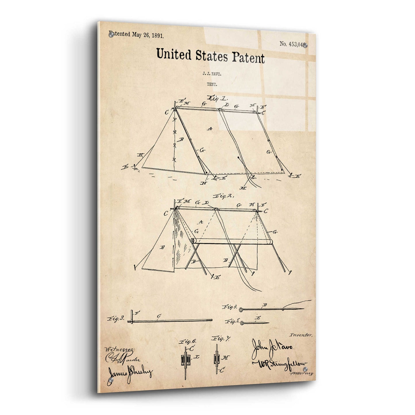 Epic Art 'Tent Blueprint Patent Parchment,' Acrylic Glass Wall Art,24x36