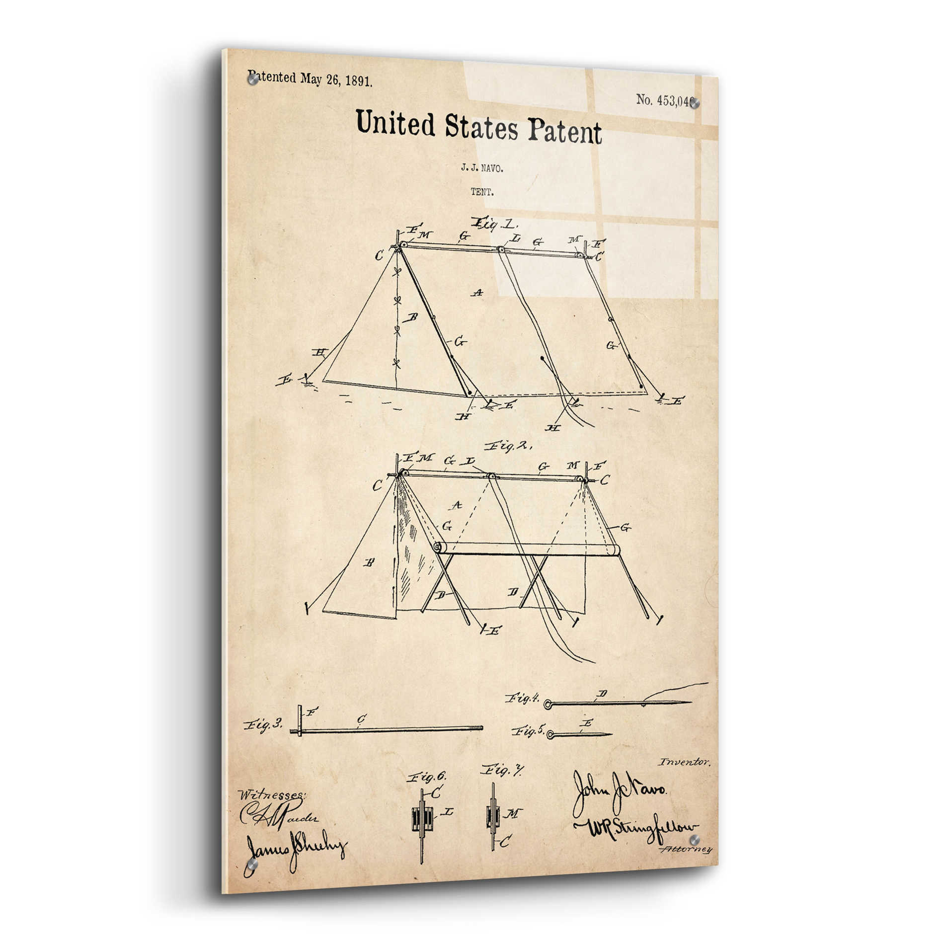 Epic Art 'Tent Blueprint Patent Parchment,' Acrylic Glass Wall Art,24x36