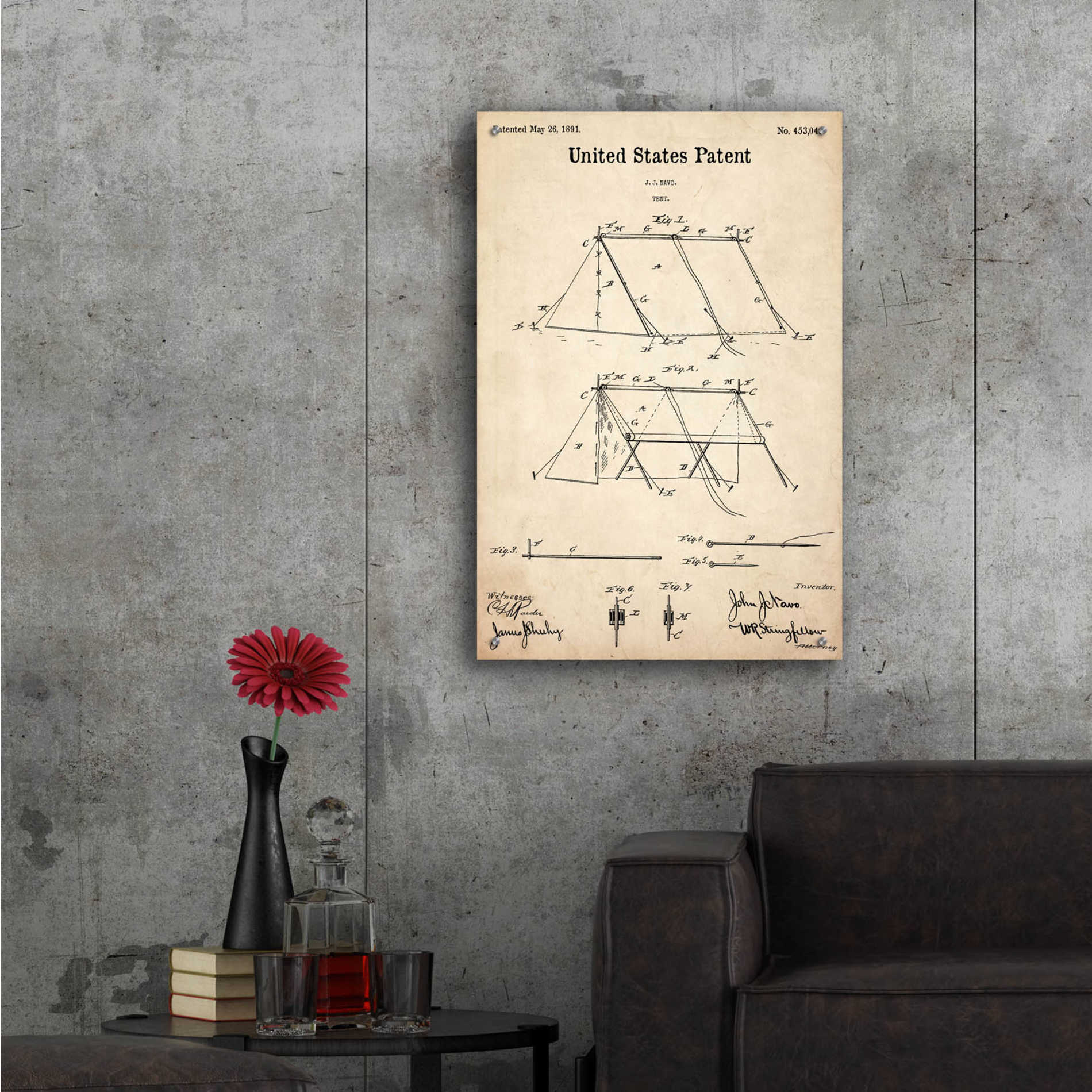 Epic Art 'Tent Blueprint Patent Parchment,' Acrylic Glass Wall Art,24x36