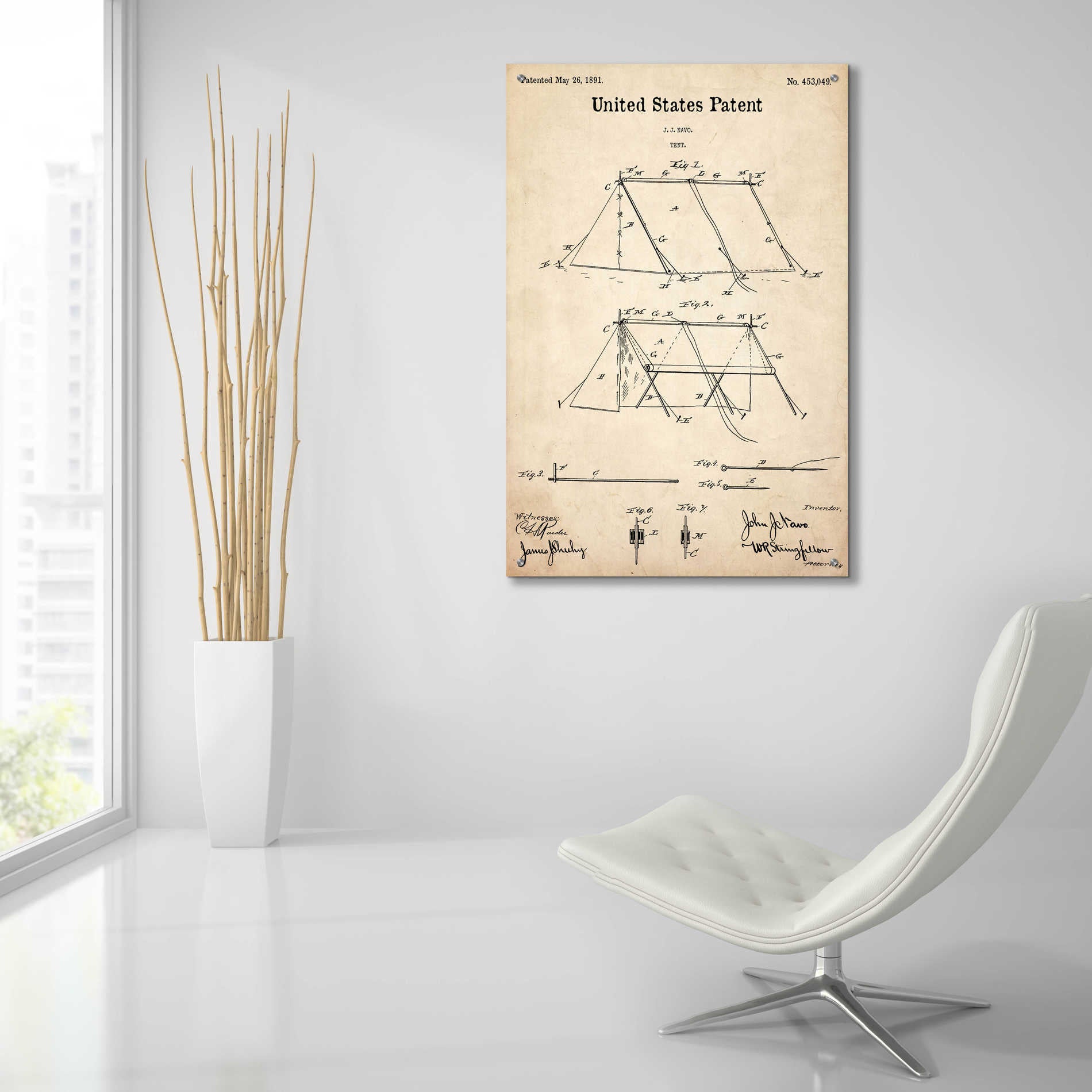 Epic Art 'Tent Blueprint Patent Parchment,' Acrylic Glass Wall Art,24x36