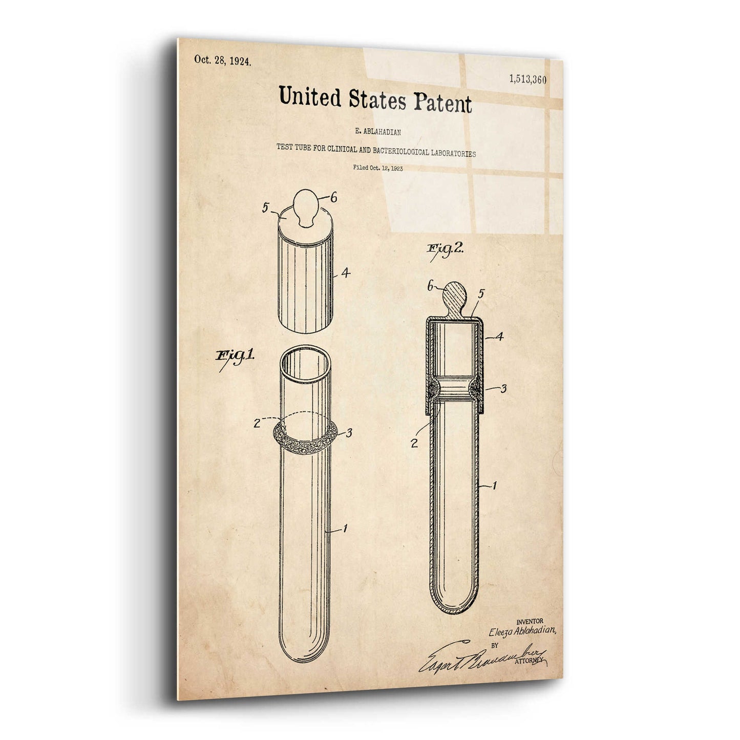 Epic Art 'Test Tube Blueprint Patent Parchment,' Acrylic Glass Wall Art,12x16