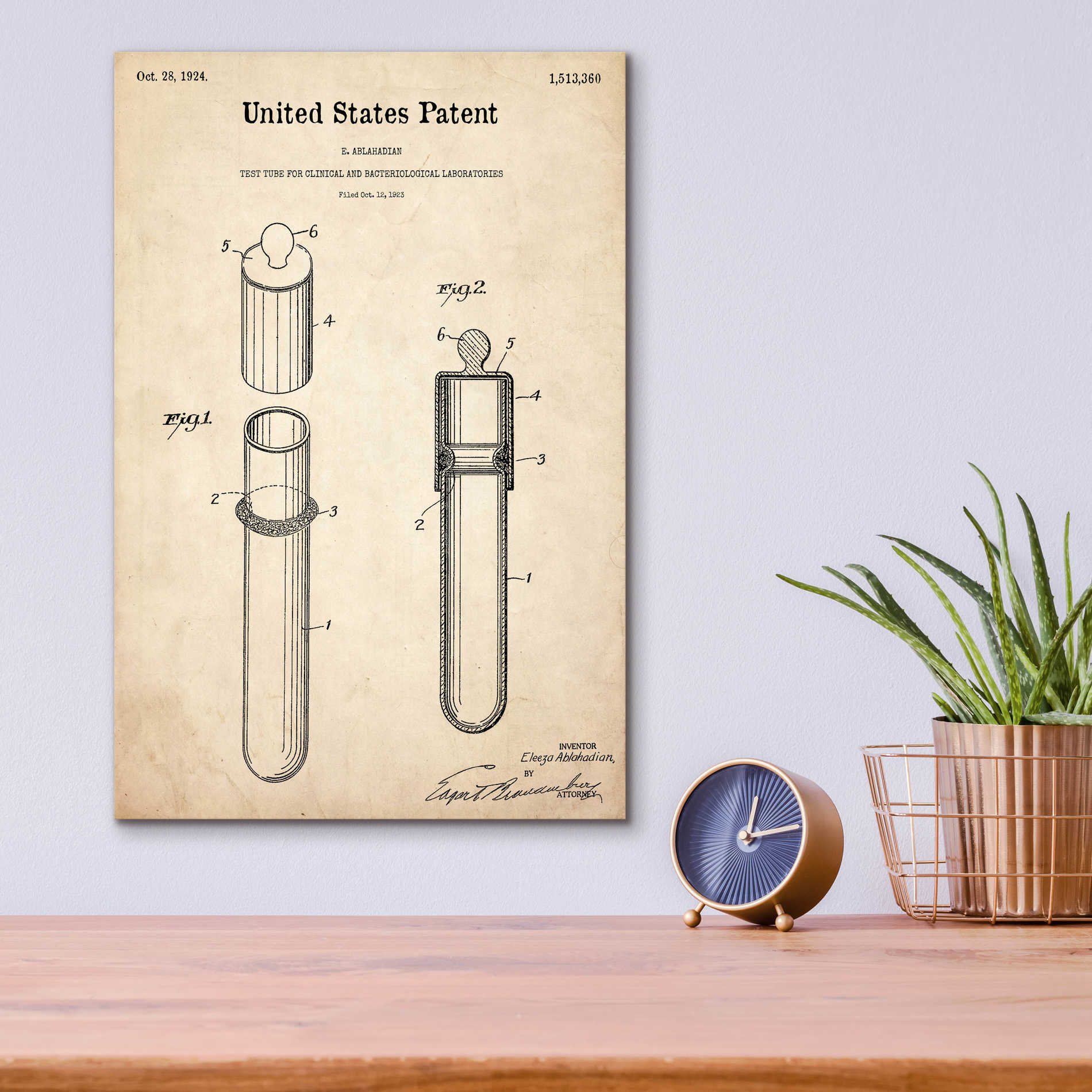 Epic Art 'Test Tube Blueprint Patent Parchment,' Acrylic Glass Wall Art,12x16