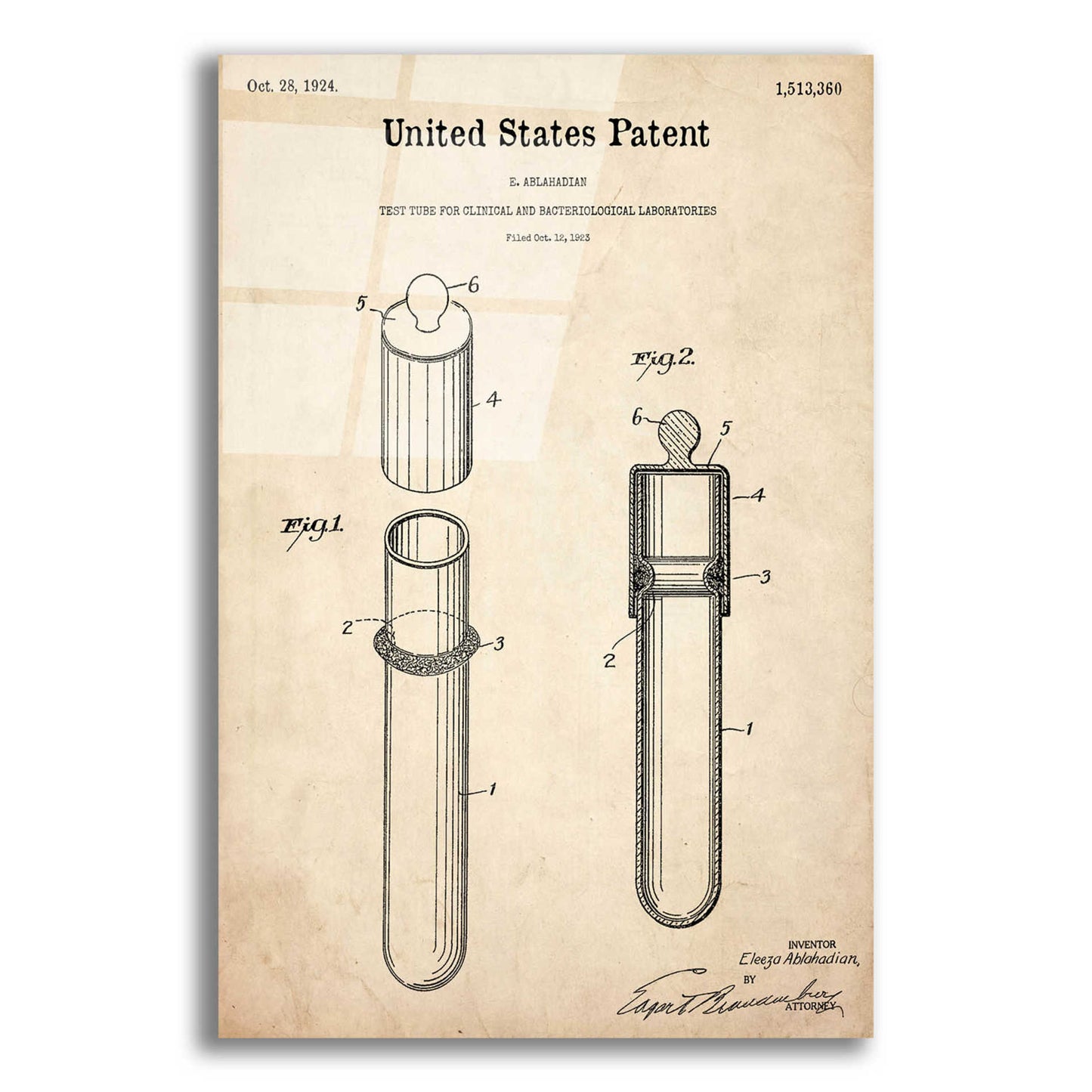 Epic Art 'Test Tube Blueprint Patent Parchment,' Acrylic Glass Wall Art,12x16