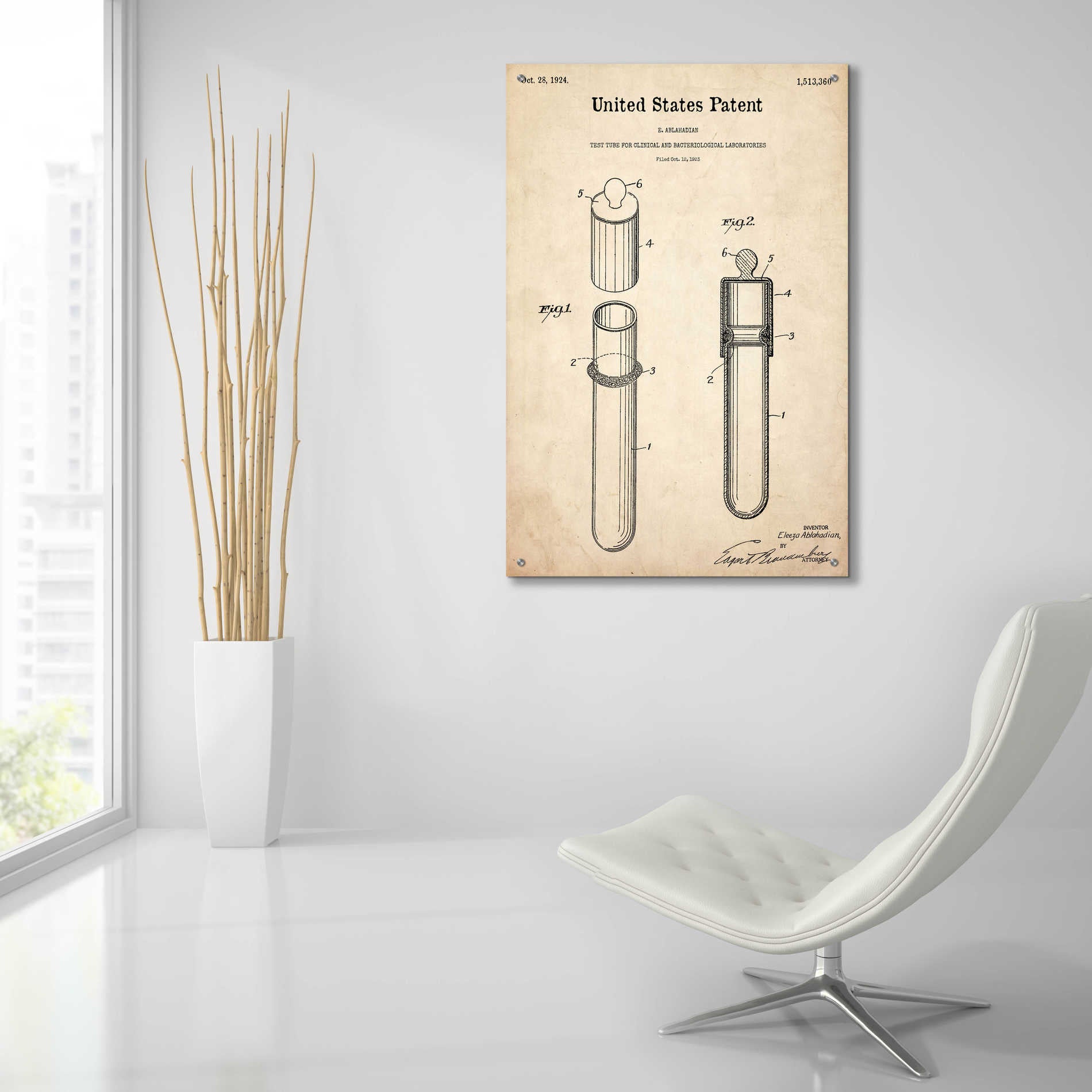 Epic Art 'Test Tube Blueprint Patent Parchment,' Acrylic Glass Wall Art,24x36