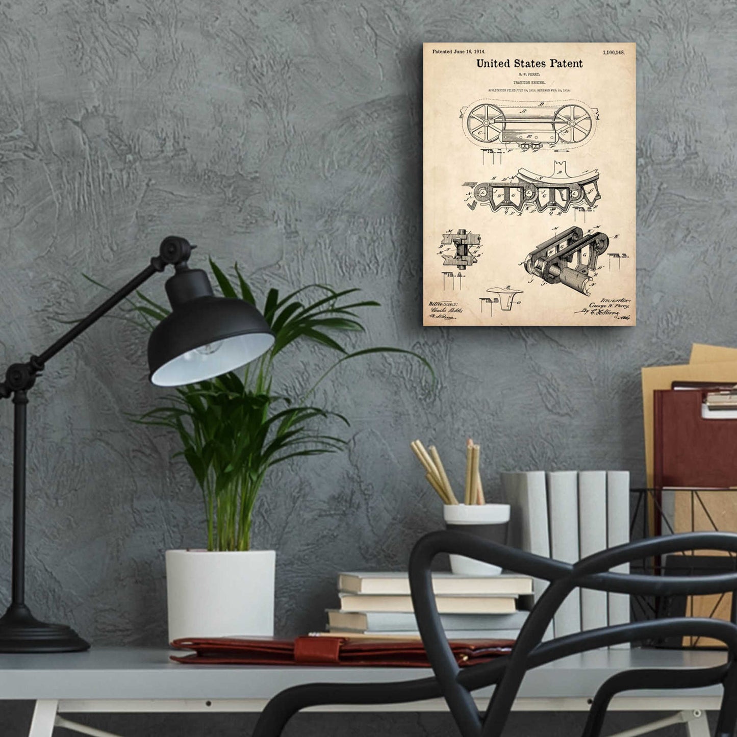 Epic Art 'Traction Engine Blueprint Patent Parchment,' Acrylic Glass Wall Art,12x16