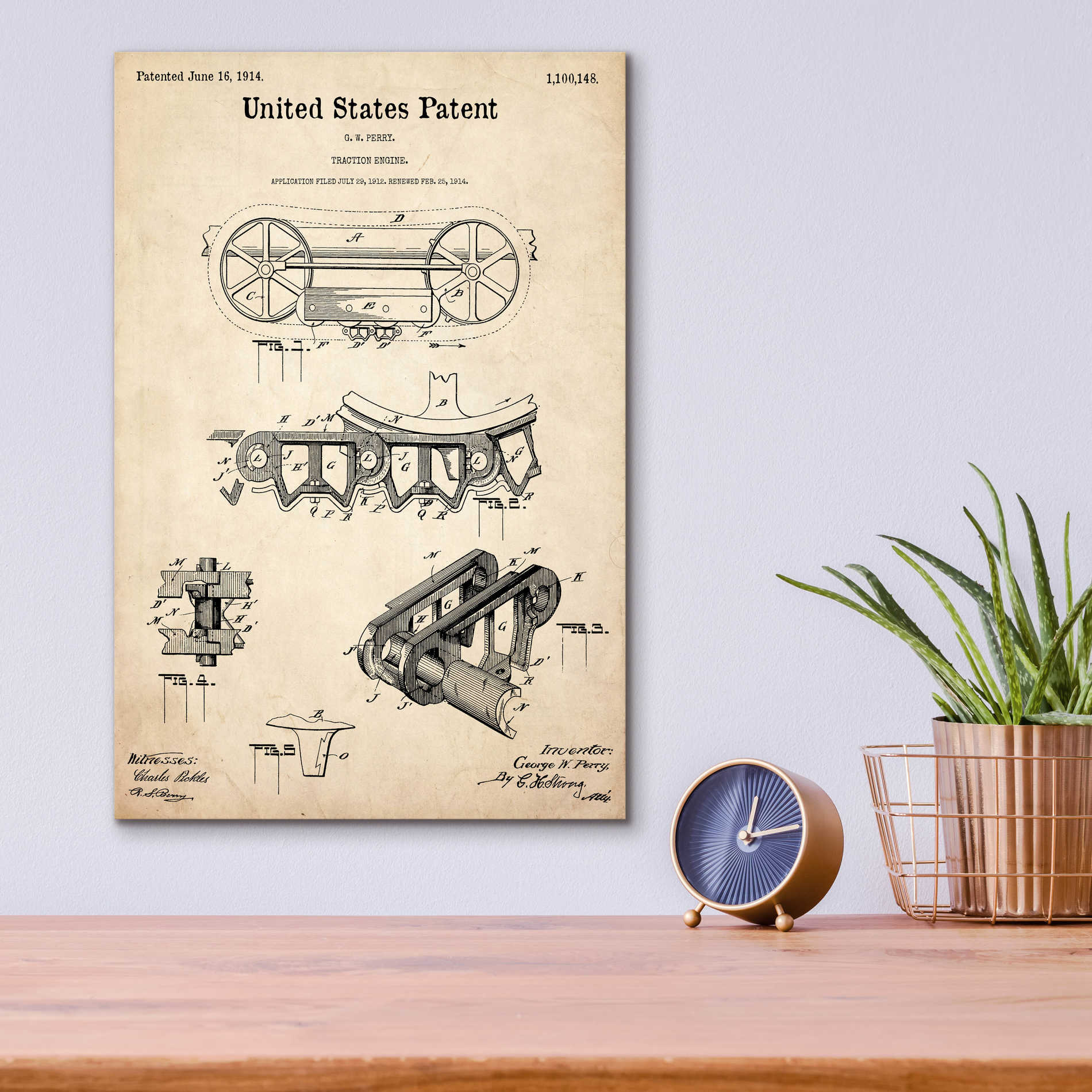 Epic Art 'Traction Engine Blueprint Patent Parchment,' Acrylic Glass Wall Art,12x16