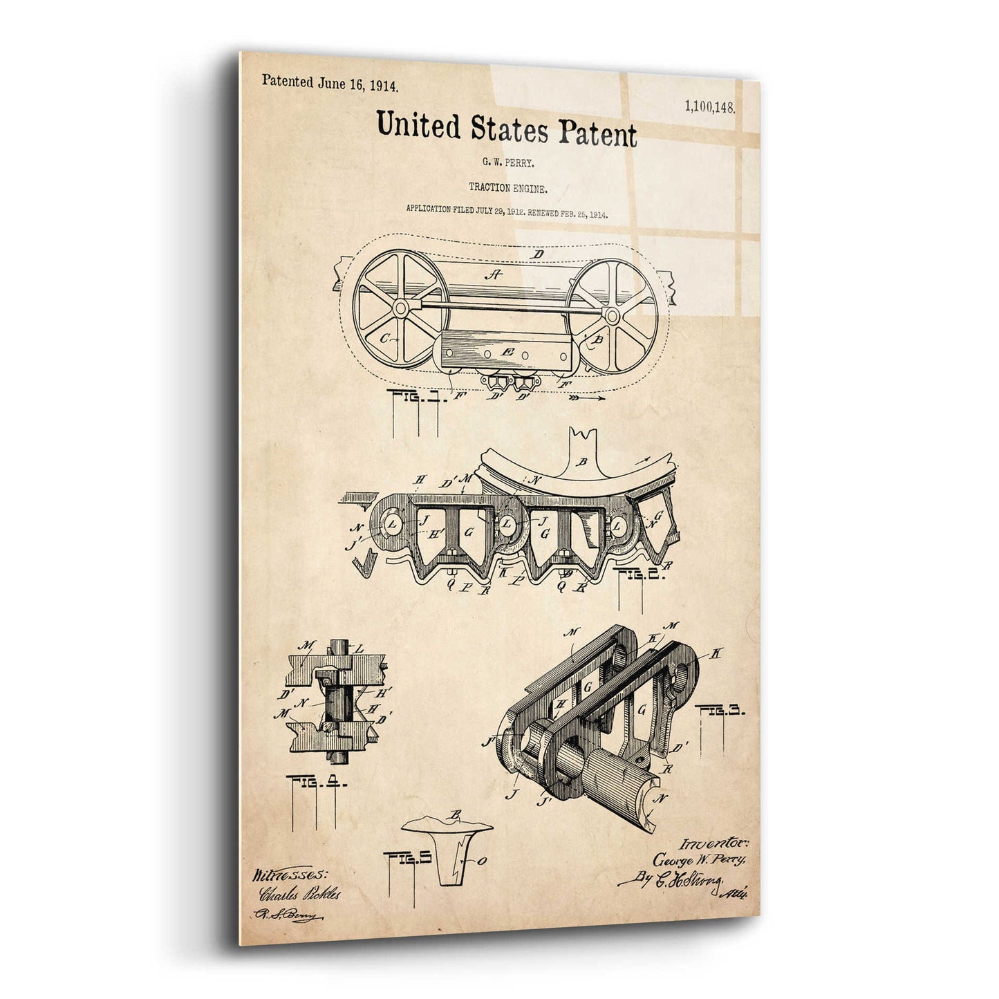 Epic Art 'Traction Engine Blueprint Patent Parchment,' Acrylic Glass Wall Art,16x24