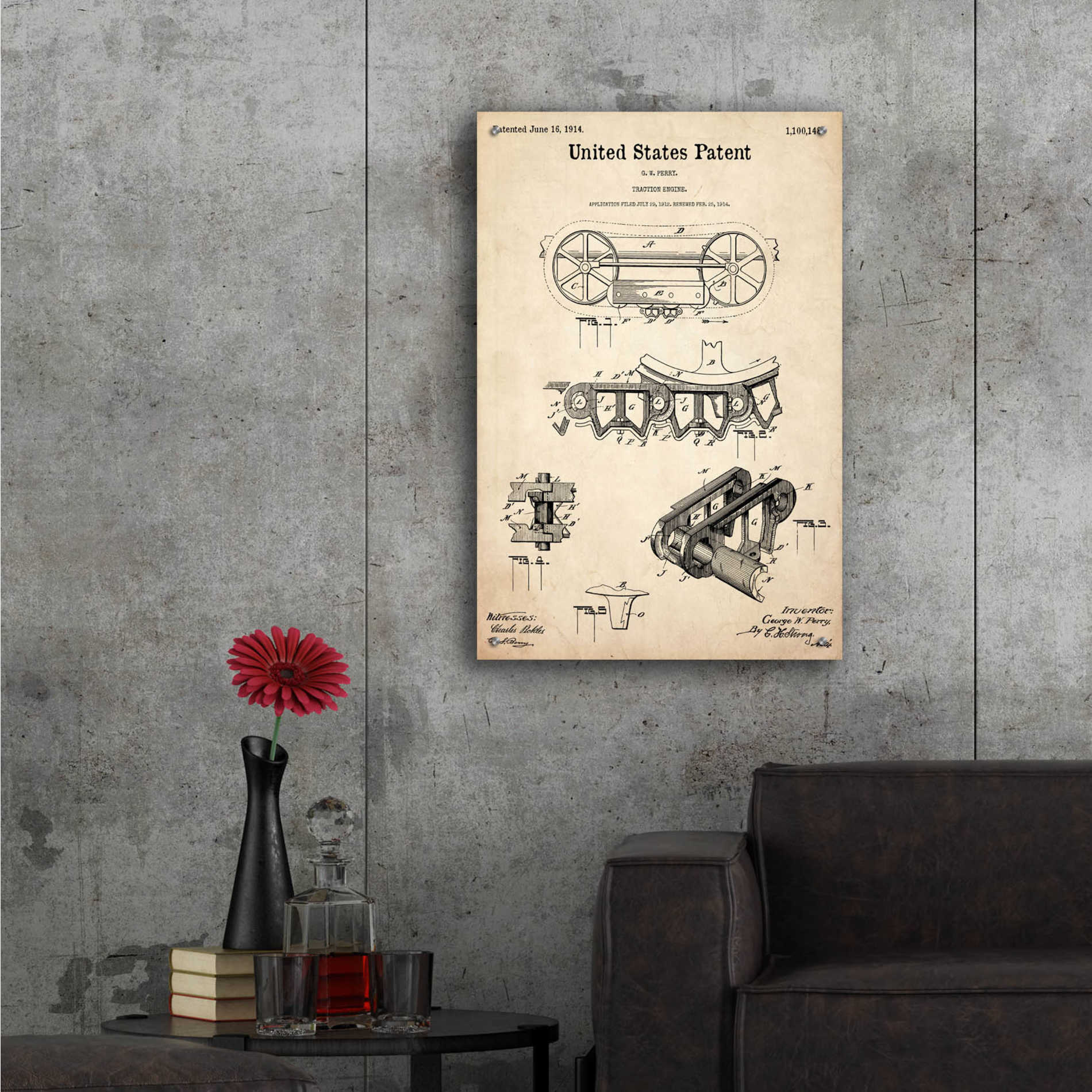 Epic Art 'Traction Engine Blueprint Patent Parchment,' Acrylic Glass Wall Art,24x36