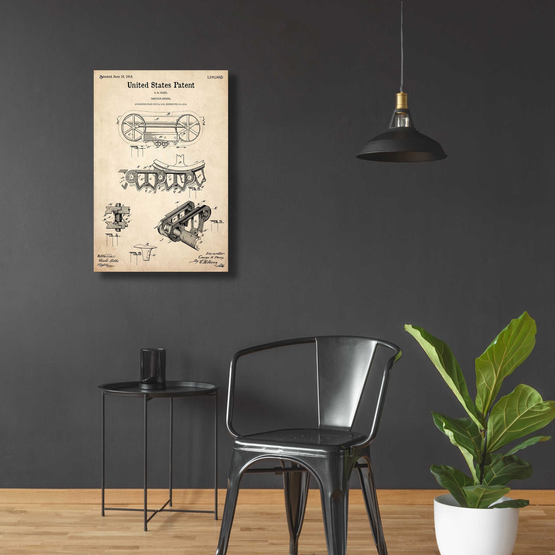 Epic Art 'Traction Engine Blueprint Patent Parchment,' Acrylic Glass Wall Art,24x36