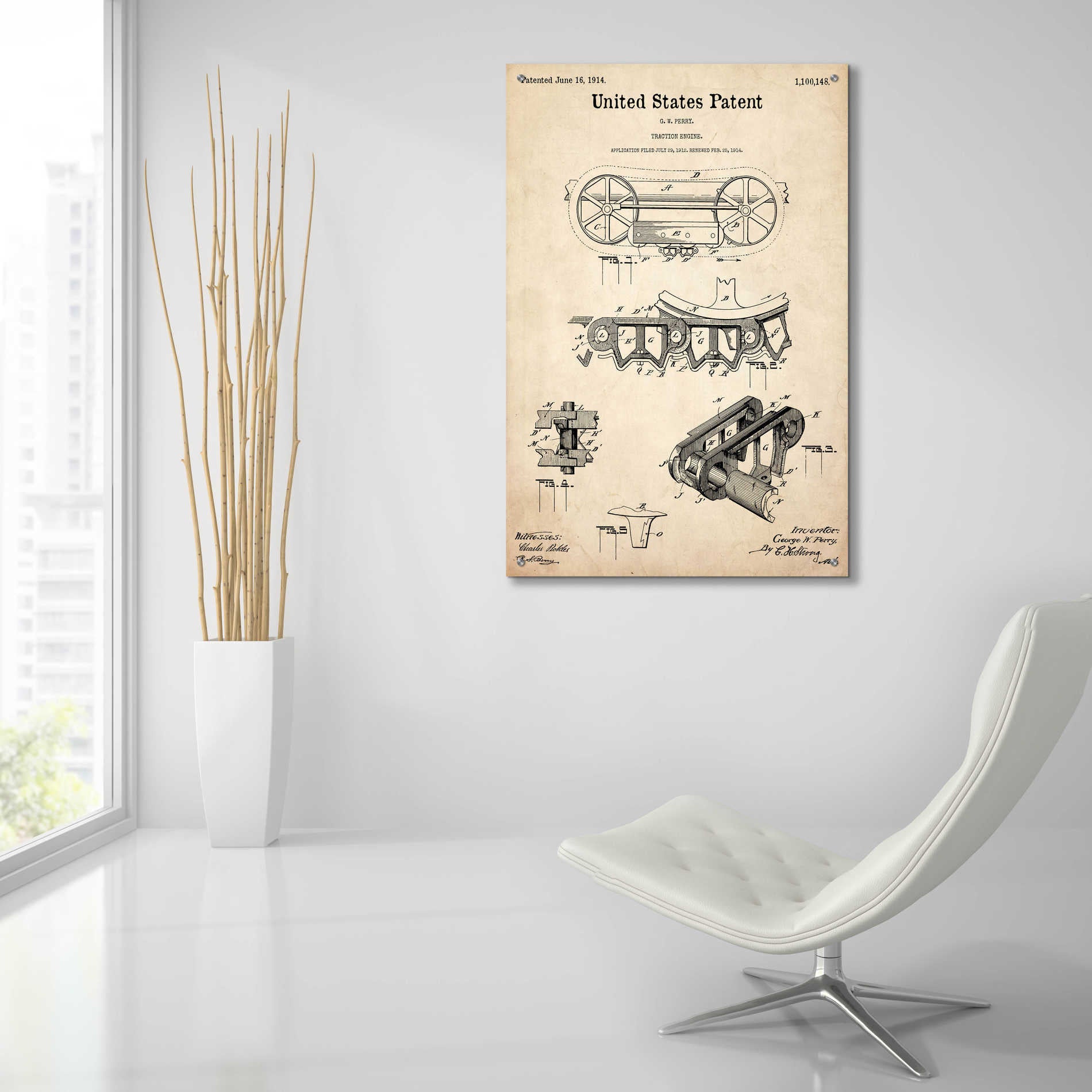 Epic Art 'Traction Engine Blueprint Patent Parchment,' Acrylic Glass Wall Art,24x36