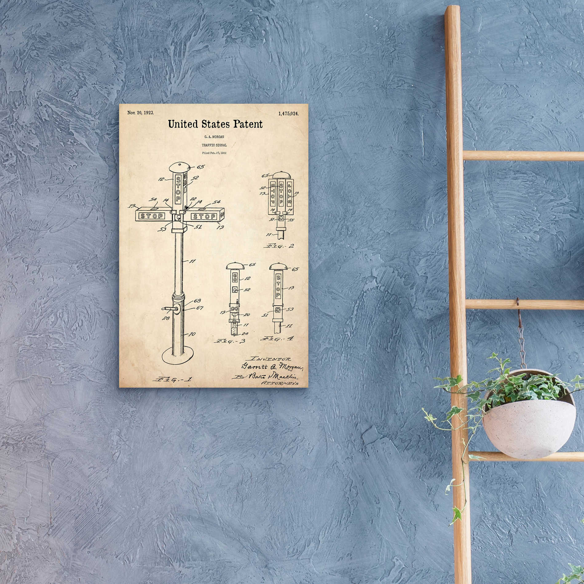 Epic Art 'Vintage Traffic Signal Blueprint Patent Parchment,' Acrylic Glass Wall Art,16x24