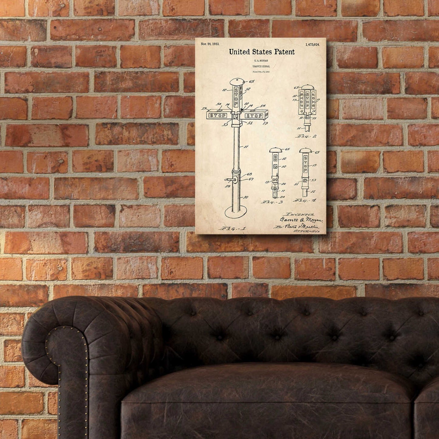 Epic Art 'Vintage Traffic Signal Blueprint Patent Parchment,' Acrylic Glass Wall Art,16x24