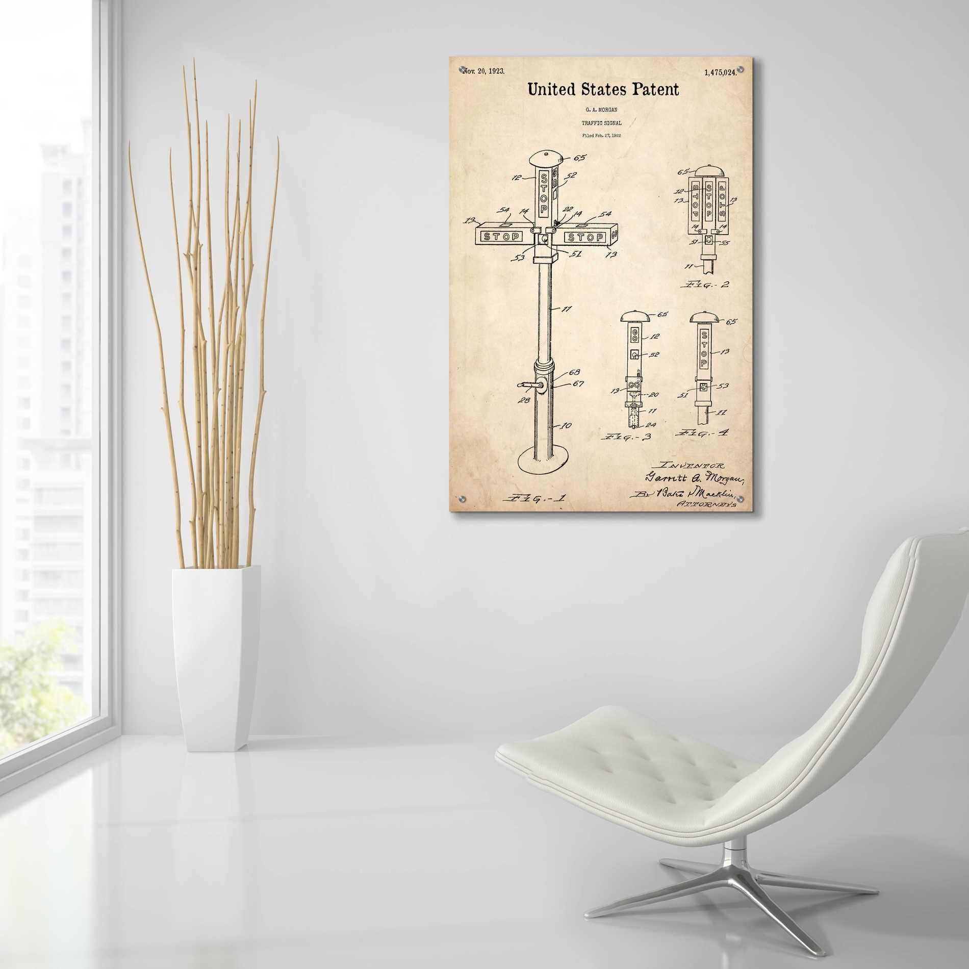 Epic Art 'Vintage Traffic Signal Blueprint Patent Parchment,' Acrylic Glass Wall Art,24x36