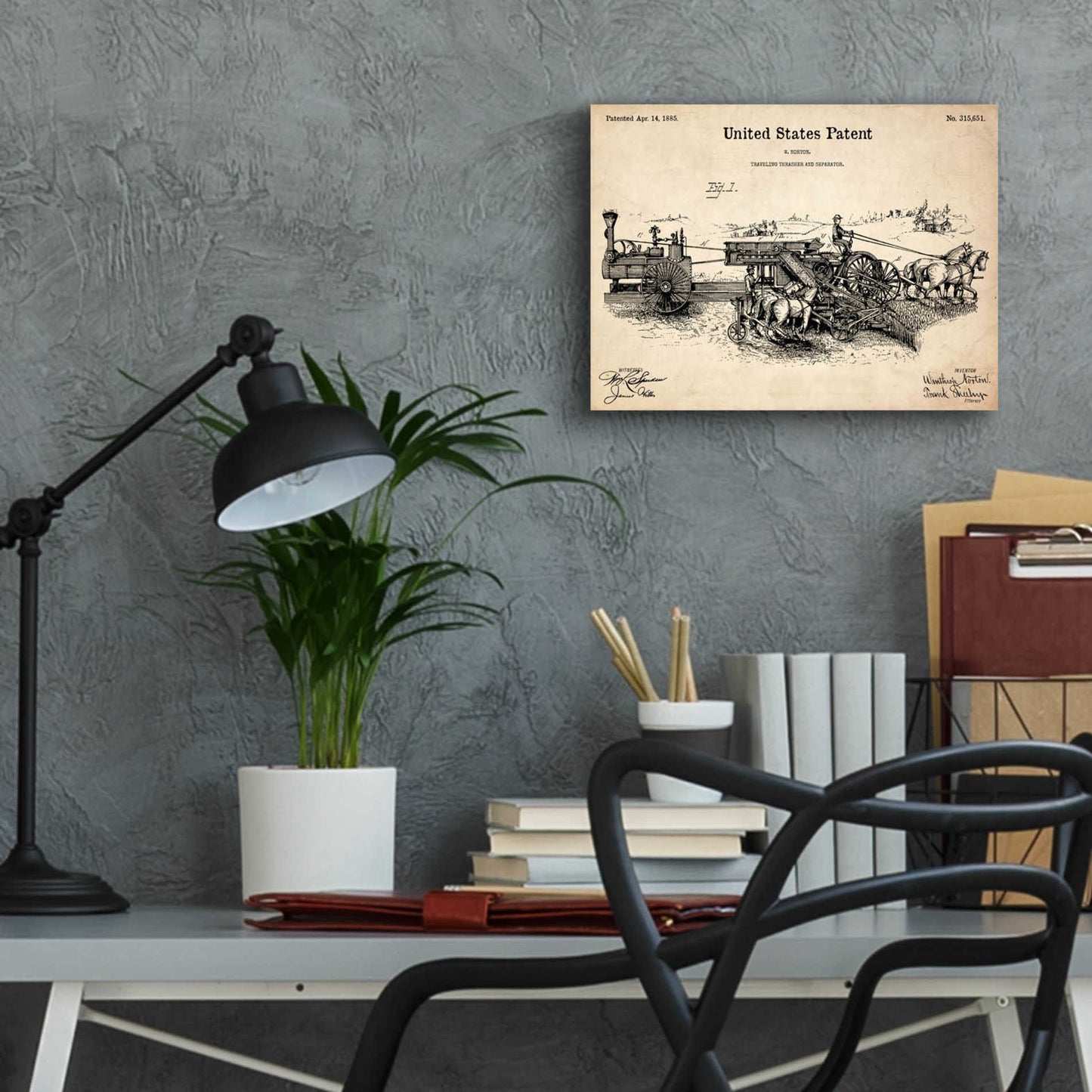 Epic Art 'Traveling Thrasher Blueprint Patent Parchment,' Acrylic Glass Wall Art,16x12