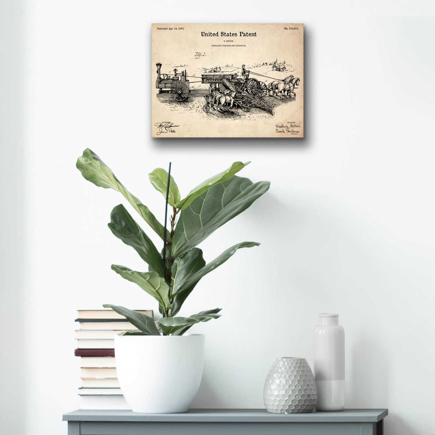 Epic Art 'Traveling Thrasher Blueprint Patent Parchment,' Acrylic Glass Wall Art,16x12