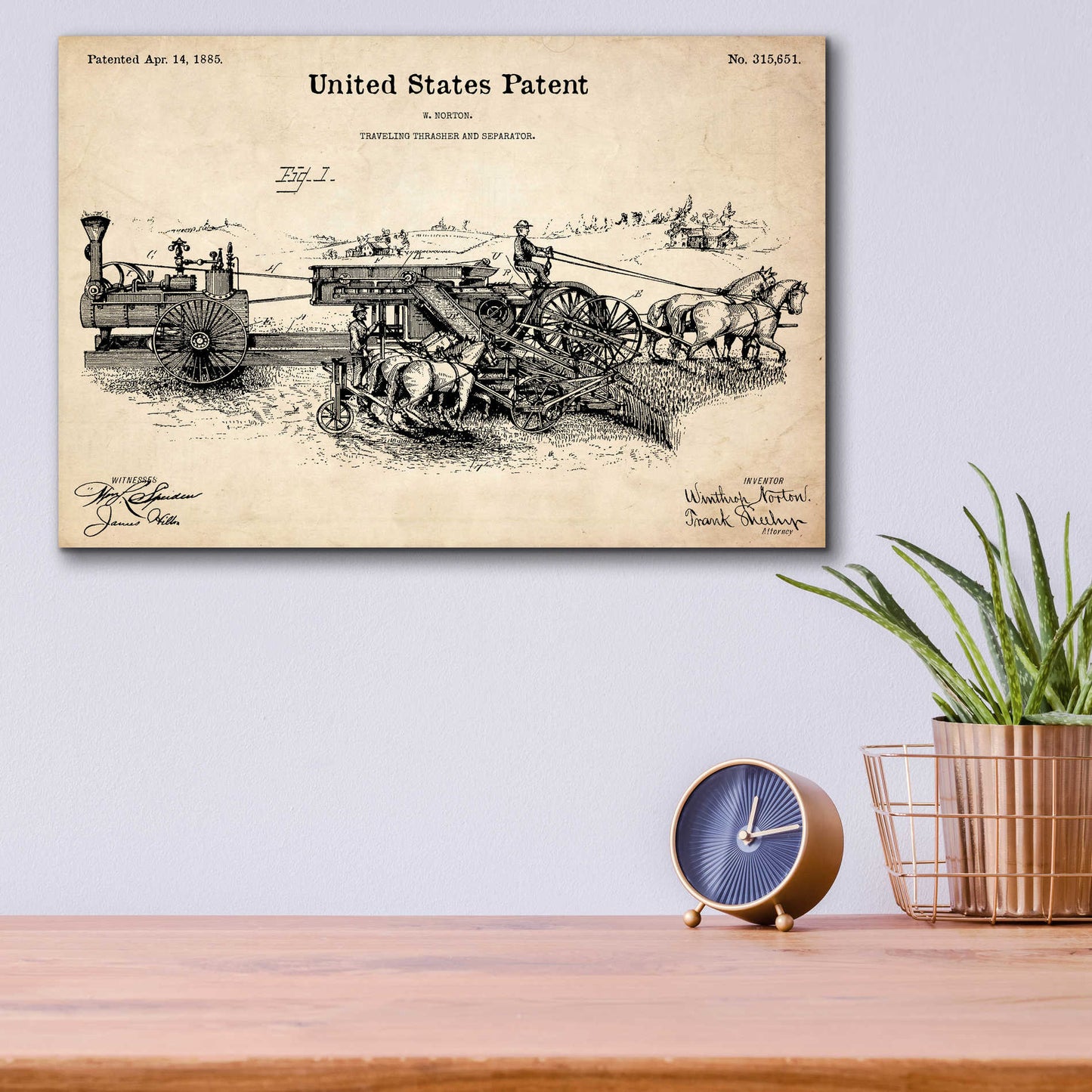 Epic Art 'Traveling Thrasher Blueprint Patent Parchment,' Acrylic Glass Wall Art,16x12