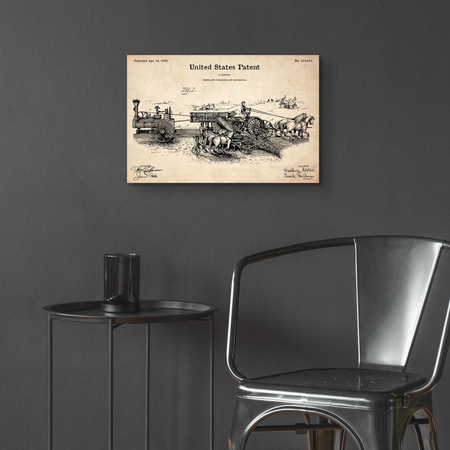 Epic Art 'Traveling Thrasher Blueprint Patent Parchment,' Acrylic Glass Wall Art,24x16