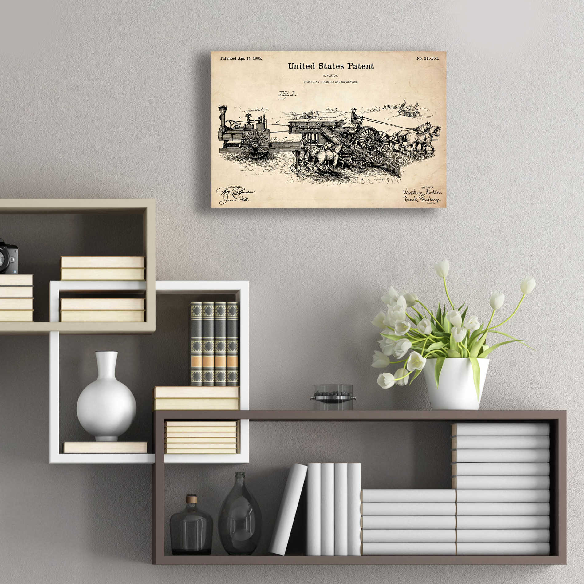 Epic Art 'Traveling Thrasher Blueprint Patent Parchment,' Acrylic Glass Wall Art,24x16