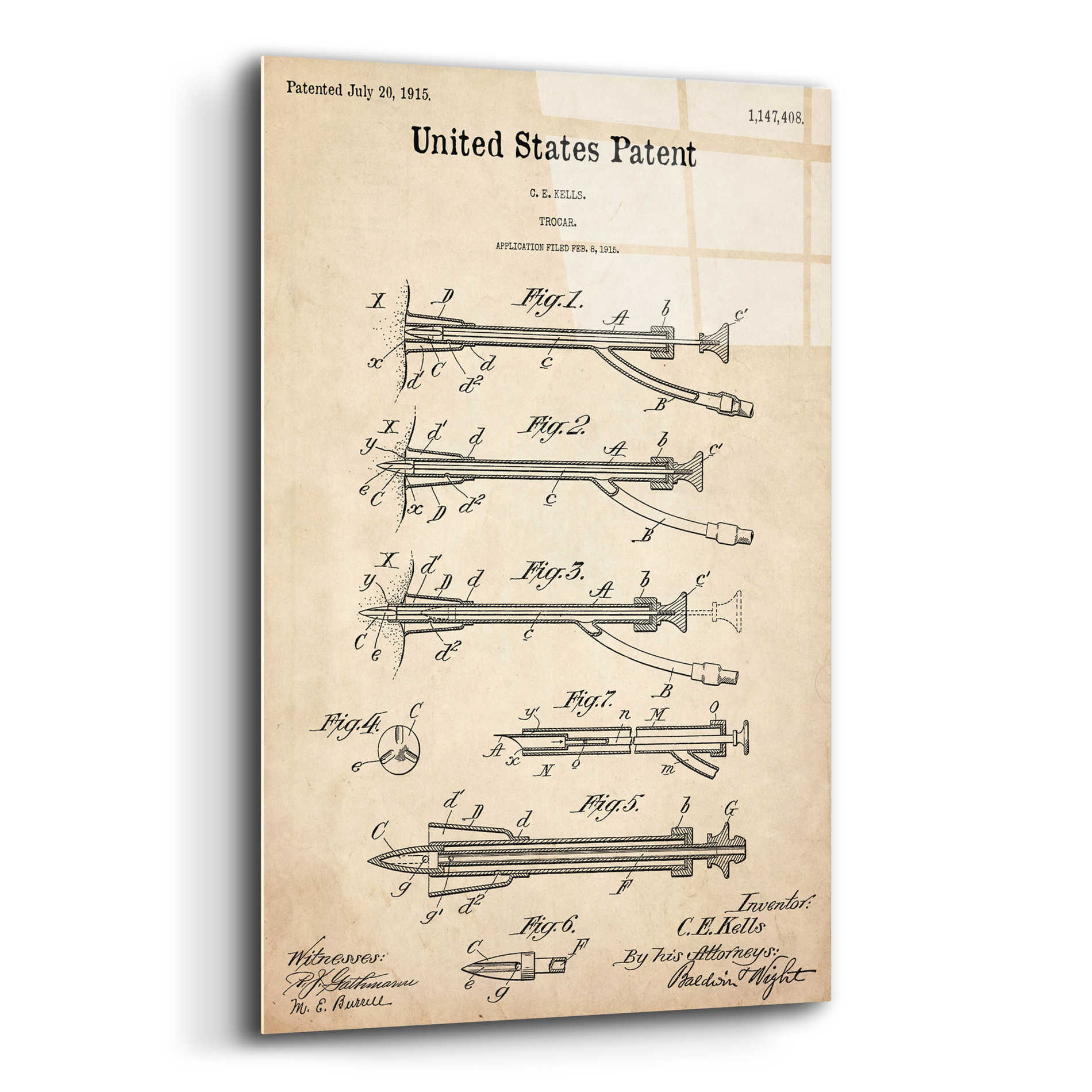 Epic Art 'Trocar Blueprint Patent Parchment,' Acrylic Glass Wall Art,16x24