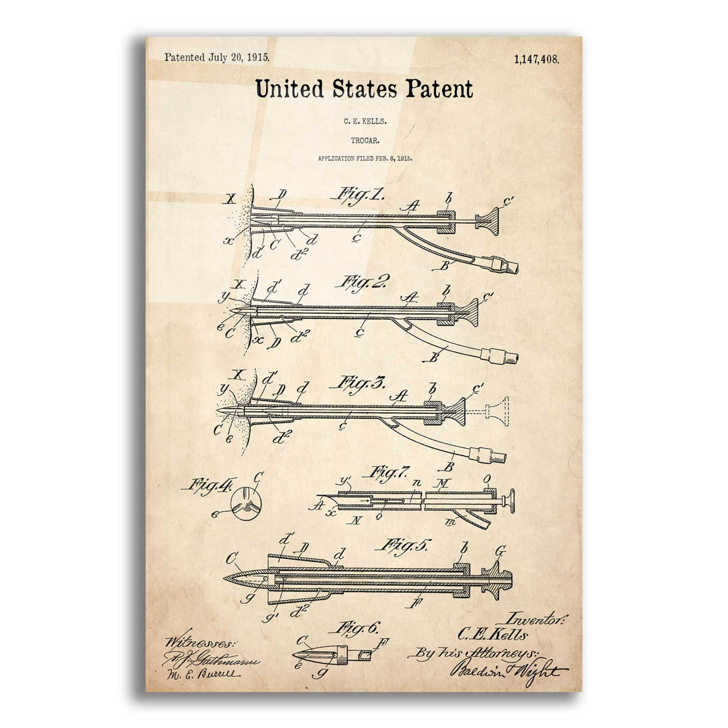 Epic Art 'Trocar Blueprint Patent Parchment,' Acrylic Glass Wall Art,16x24