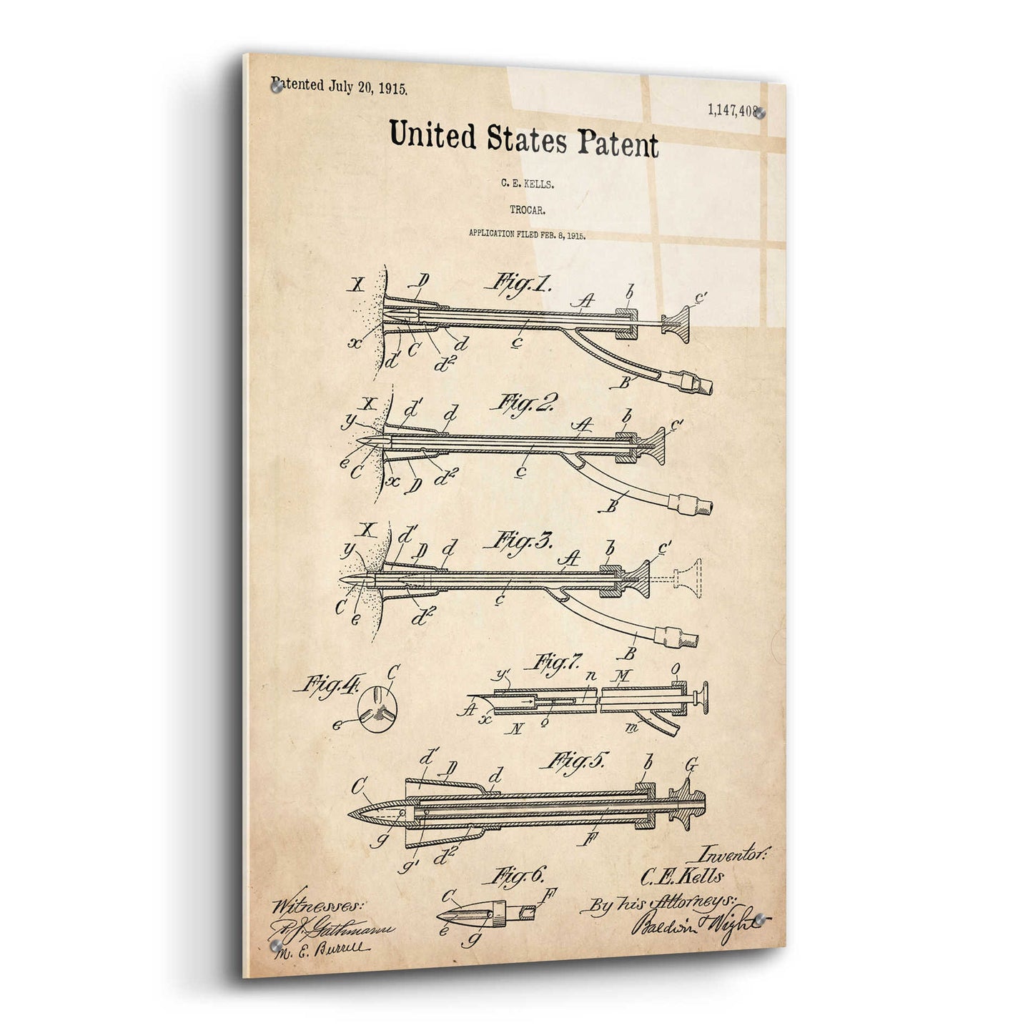 Epic Art 'Trocar Blueprint Patent Parchment,' Acrylic Glass Wall Art,24x36