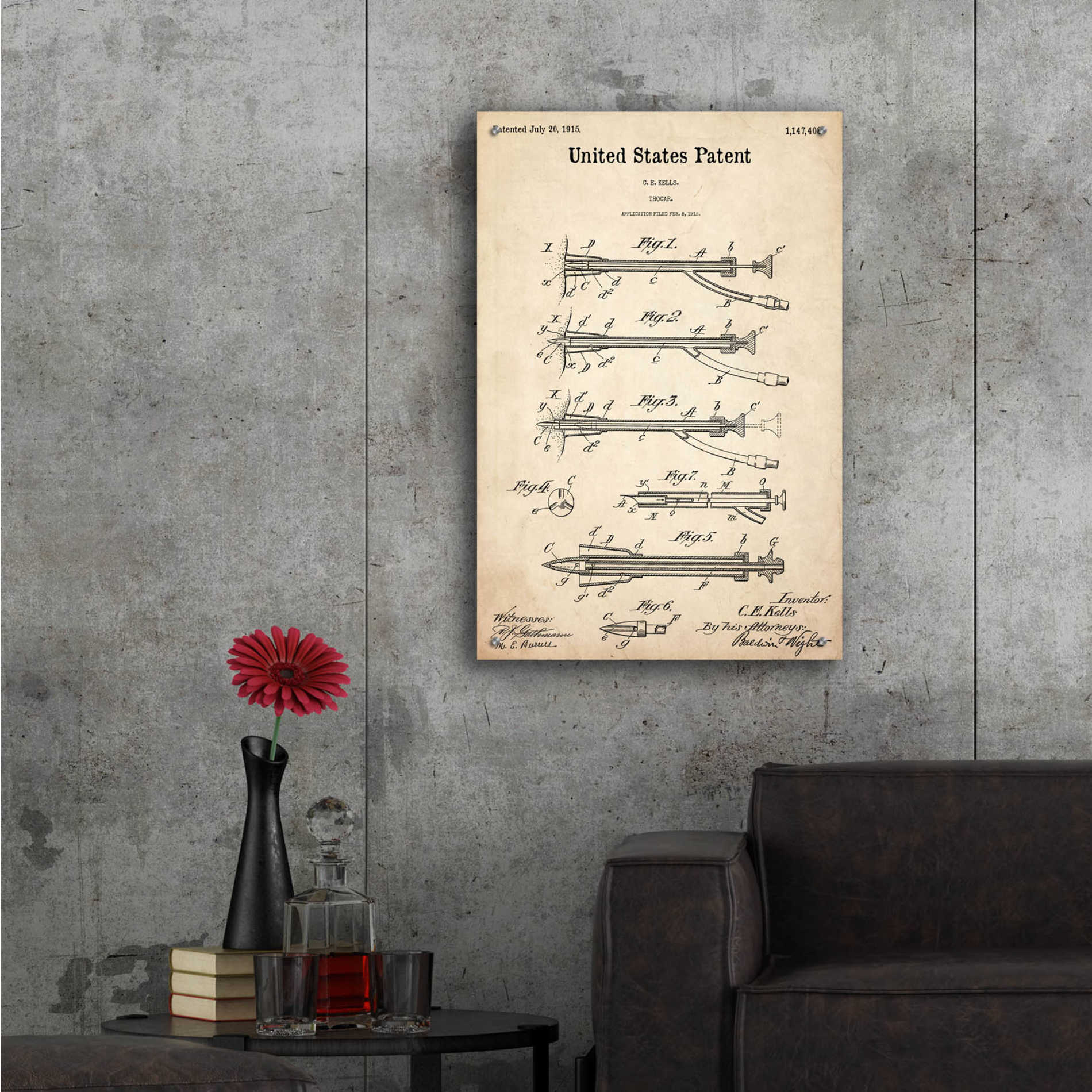 Epic Art 'Trocar Blueprint Patent Parchment,' Acrylic Glass Wall Art,24x36