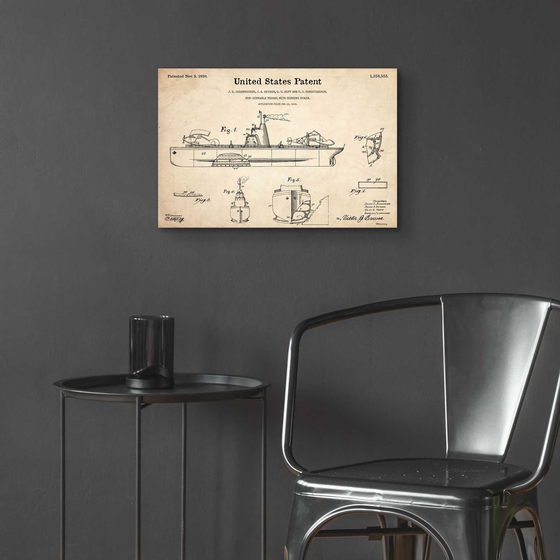 Epic Art 'Non-Sinkable Vessel Blueprint Patent Parchment,' Acrylic Glass Wall Art,24x16