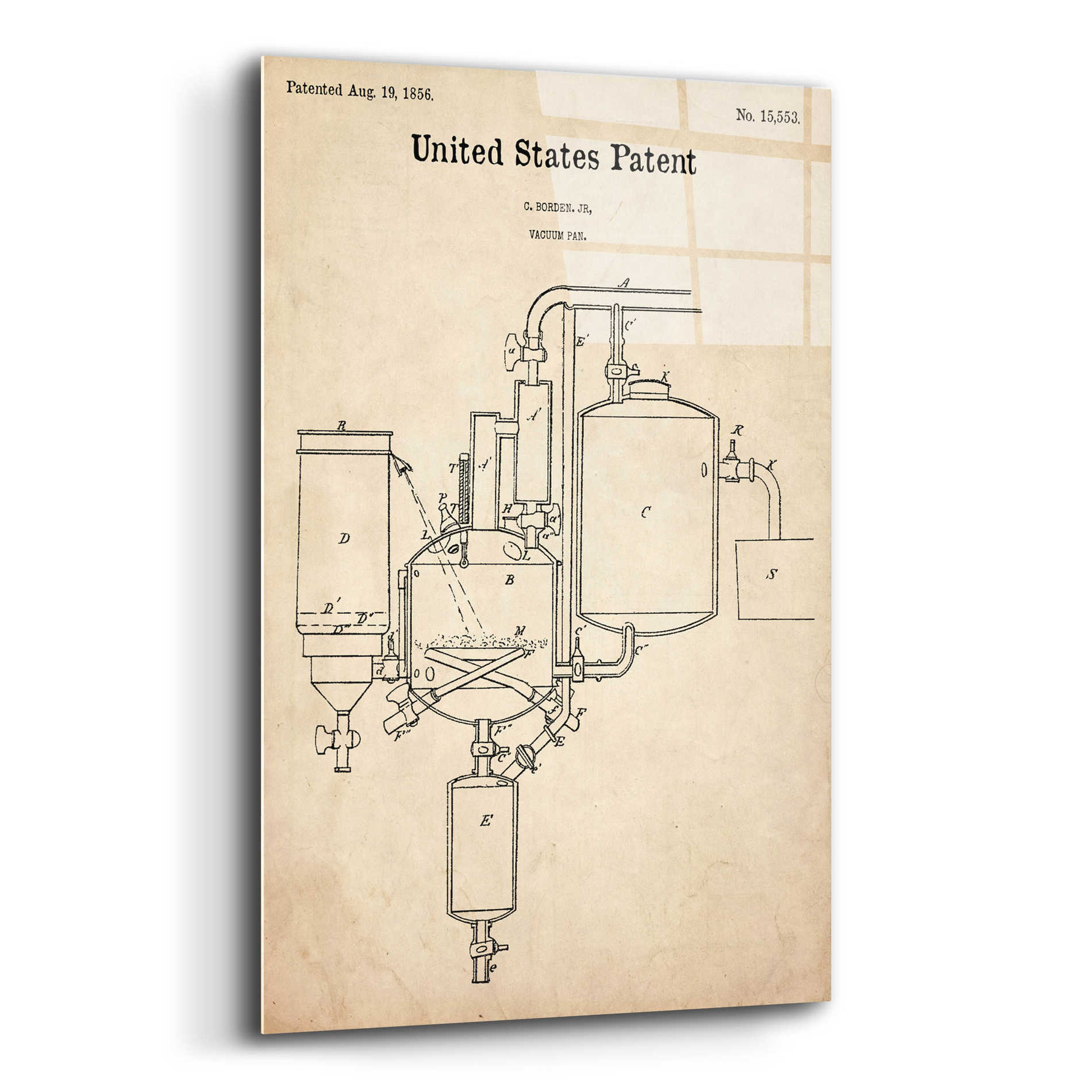 Epic Art 'Vacuum Pan Blueprint Patent Parchment,' Acrylic Glass Wall Art,12x16