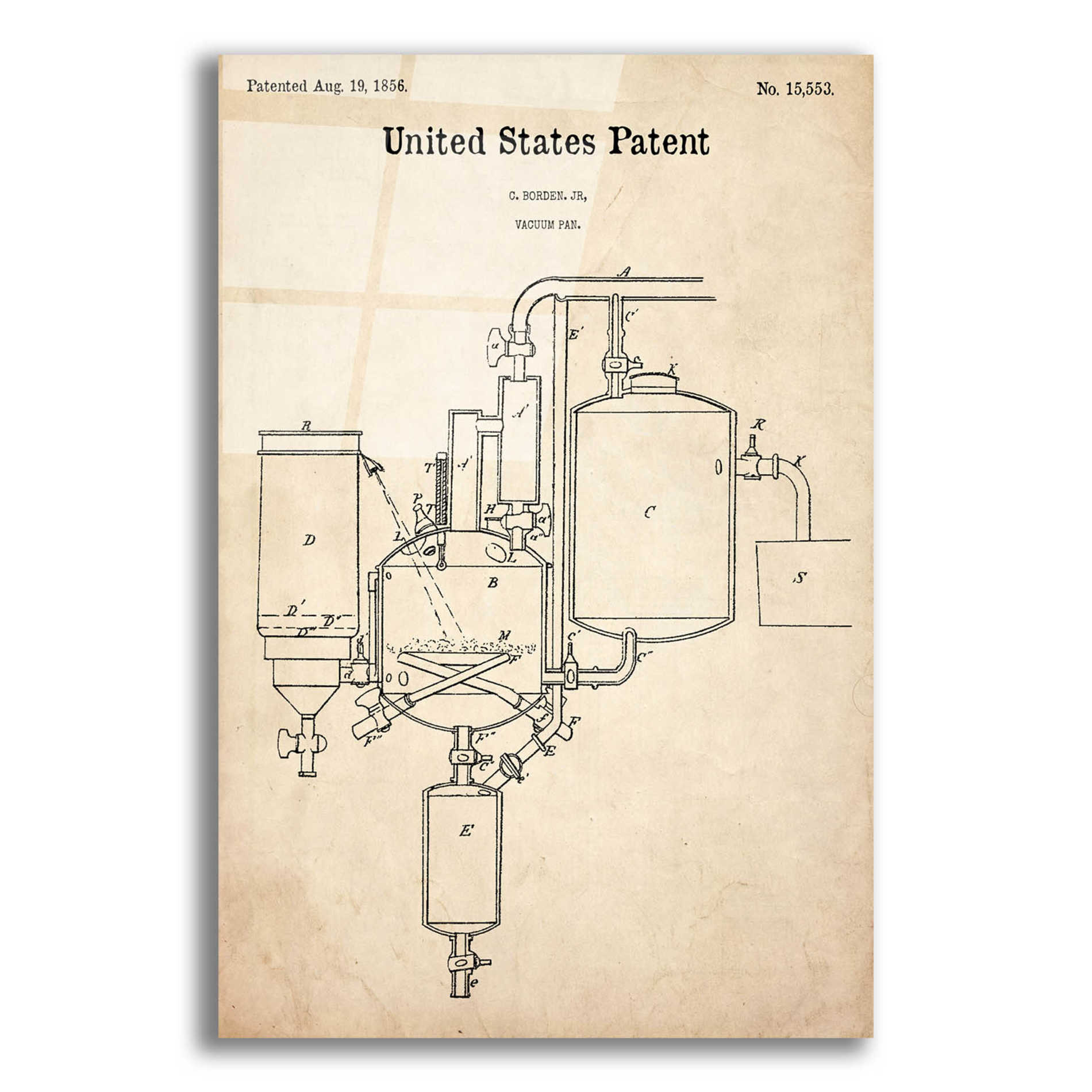 Epic Art 'Vacuum Pan Blueprint Patent Parchment,' Acrylic Glass Wall Art,12x16