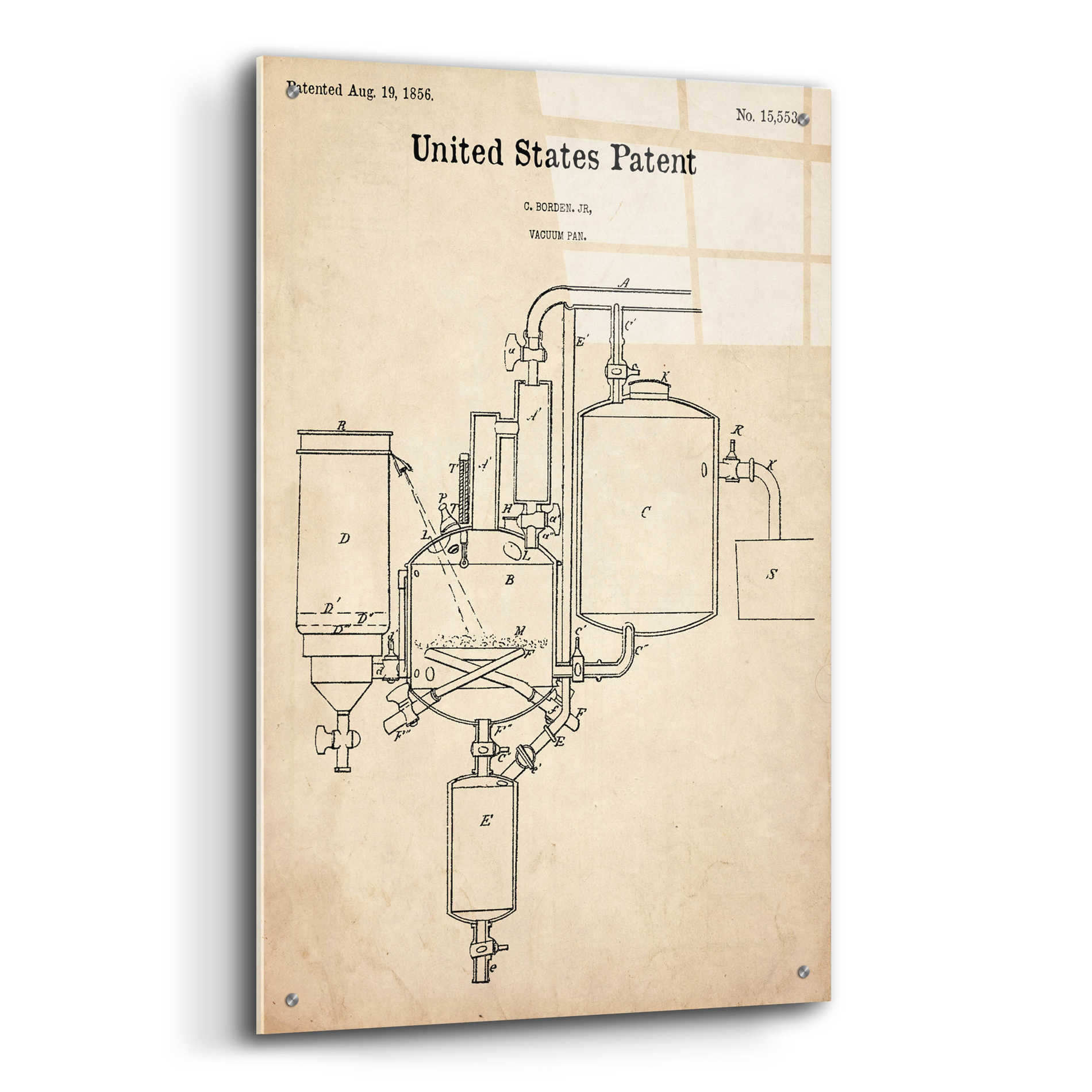 Epic Art 'Vacuum Pan Blueprint Patent Parchment,' Acrylic Glass Wall Art,24x36