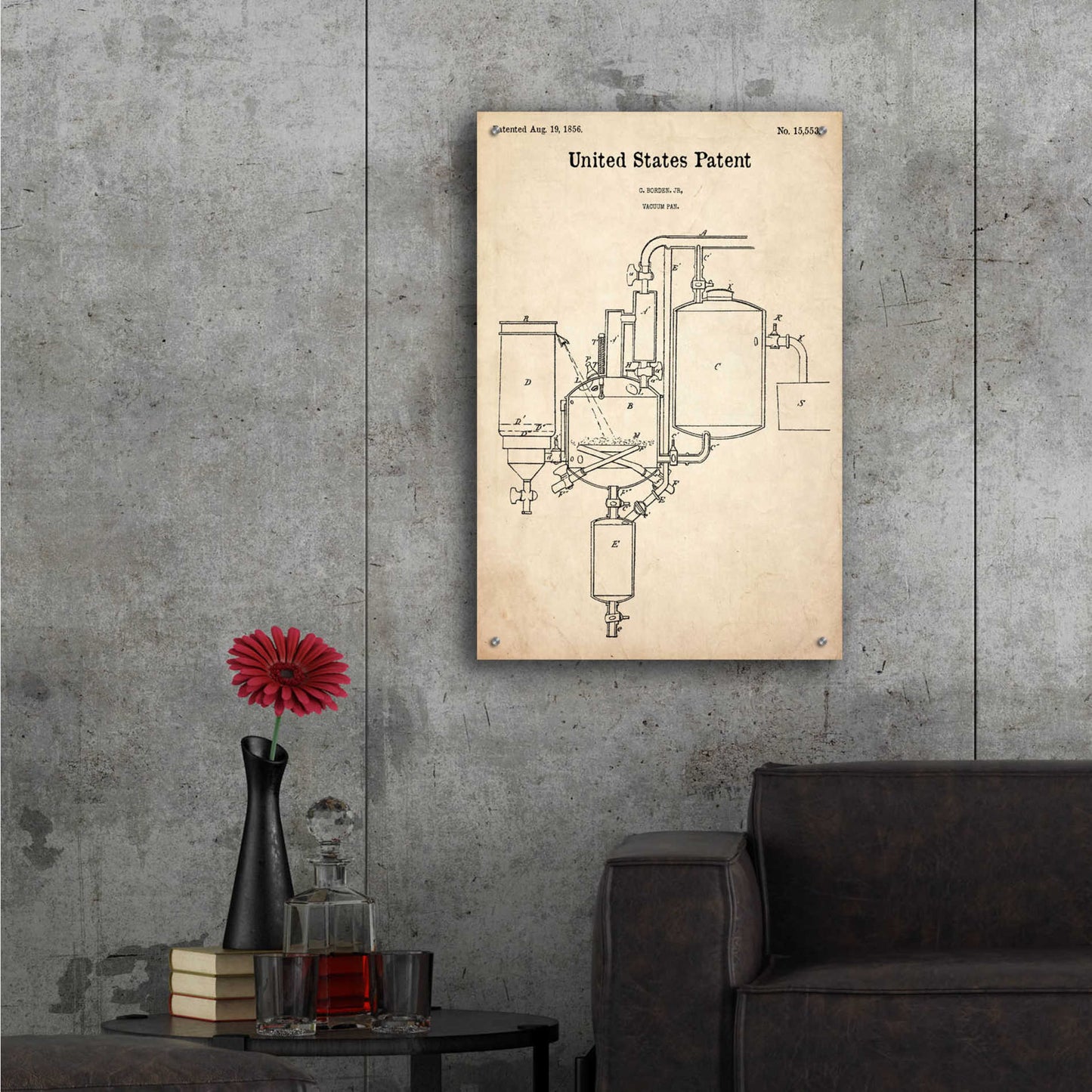 Epic Art 'Vacuum Pan Blueprint Patent Parchment,' Acrylic Glass Wall Art,24x36