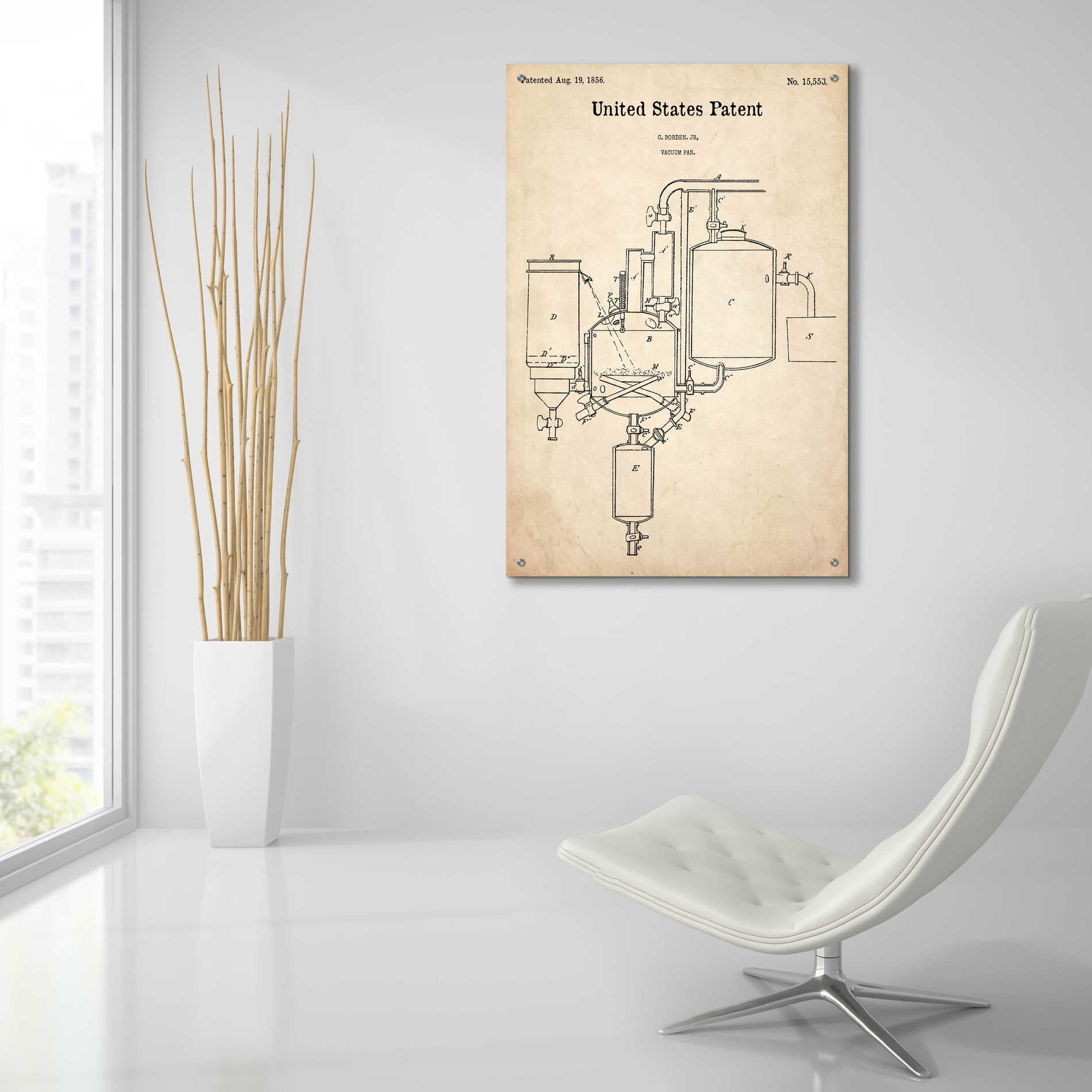 Epic Art 'Vacuum Pan Blueprint Patent Parchment,' Acrylic Glass Wall Art,24x36