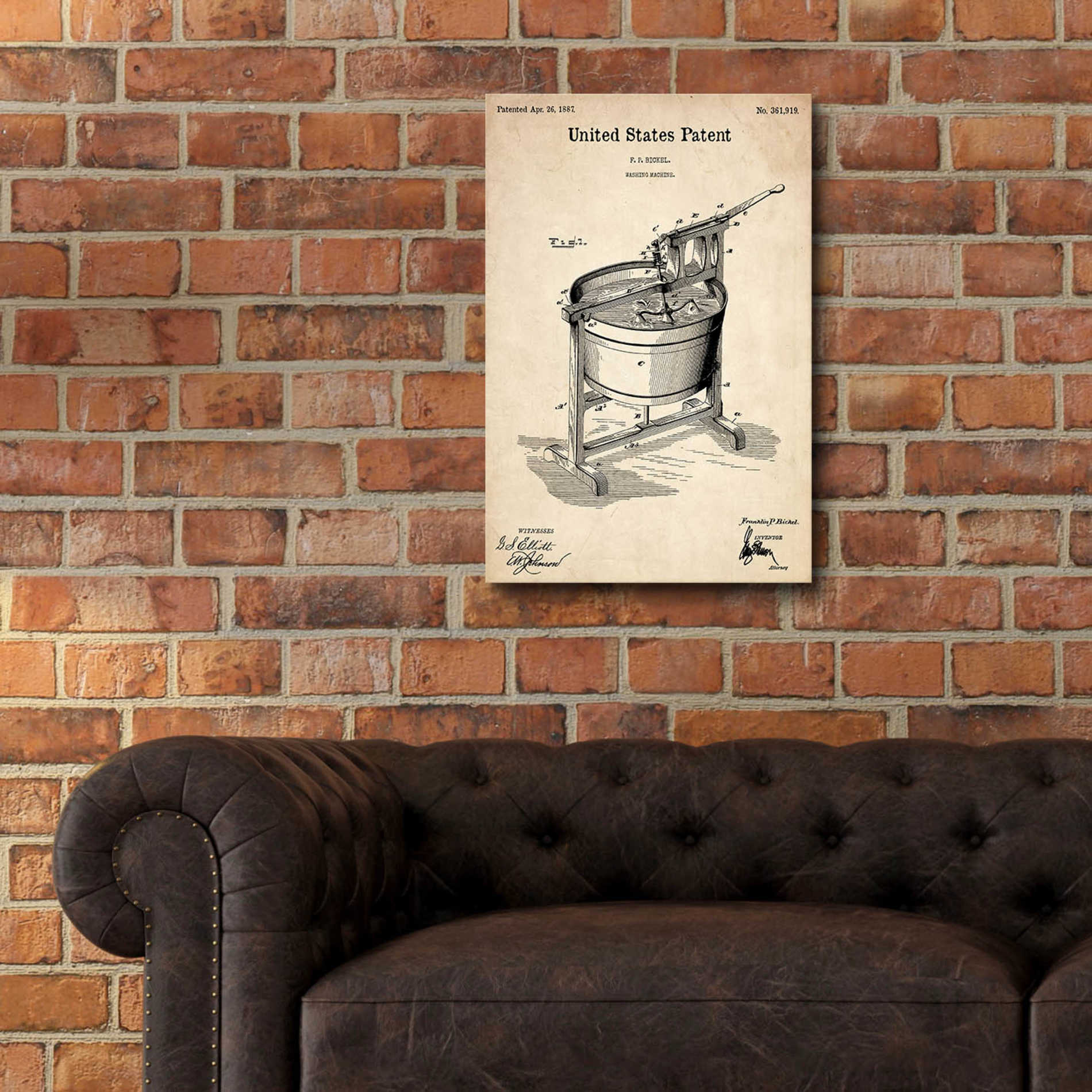 Epic Art 'Washing Machine Blueprint Patent Parchment,' Acrylic Glass Wall Art,16x24