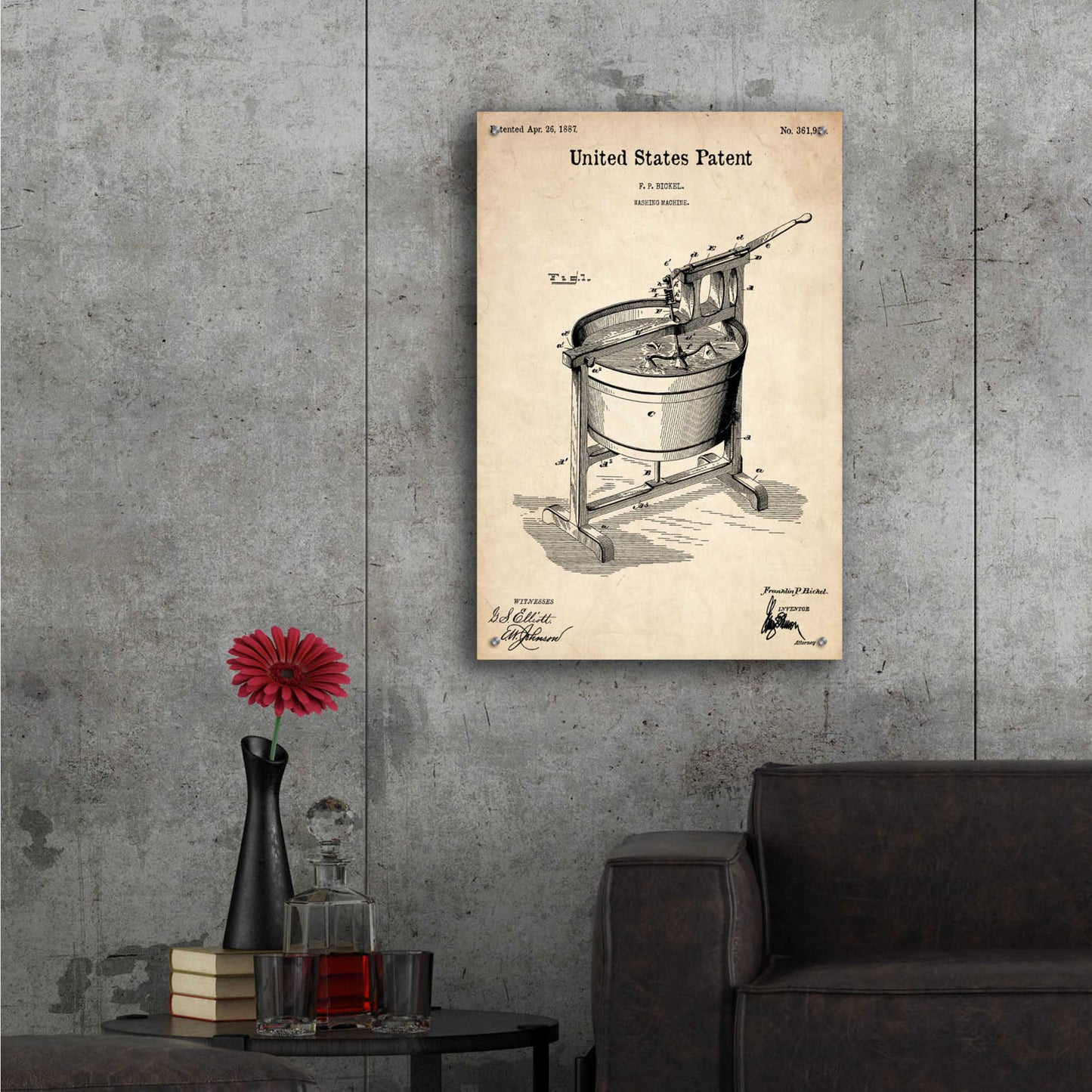 Epic Art 'Washing Machine Blueprint Patent Parchment,' Acrylic Glass Wall Art,24x36