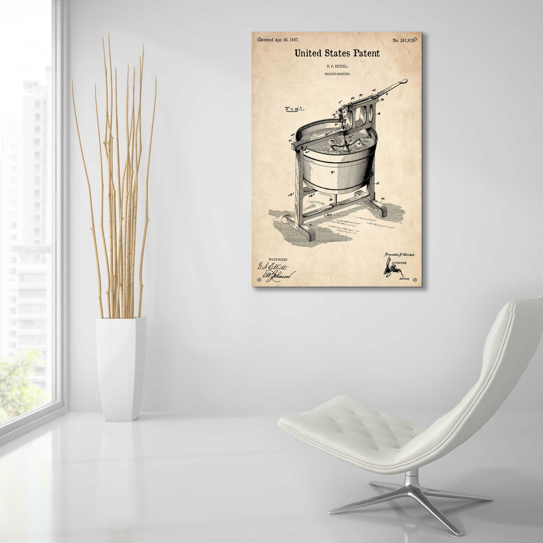 Epic Art 'Washing Machine Blueprint Patent Parchment,' Acrylic Glass Wall Art,24x36